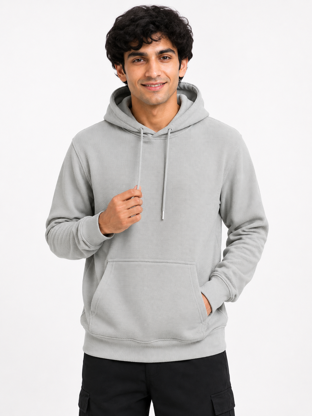 Men's Textured Pullover Hoodie with Kangaroo Pocket