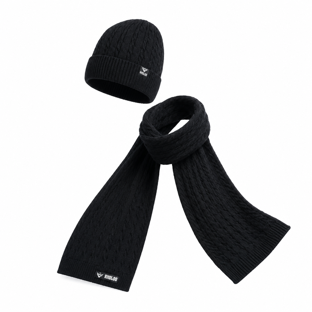 AMOLDO Unisex Woolen Beanie Cap & Muffler Winter Set