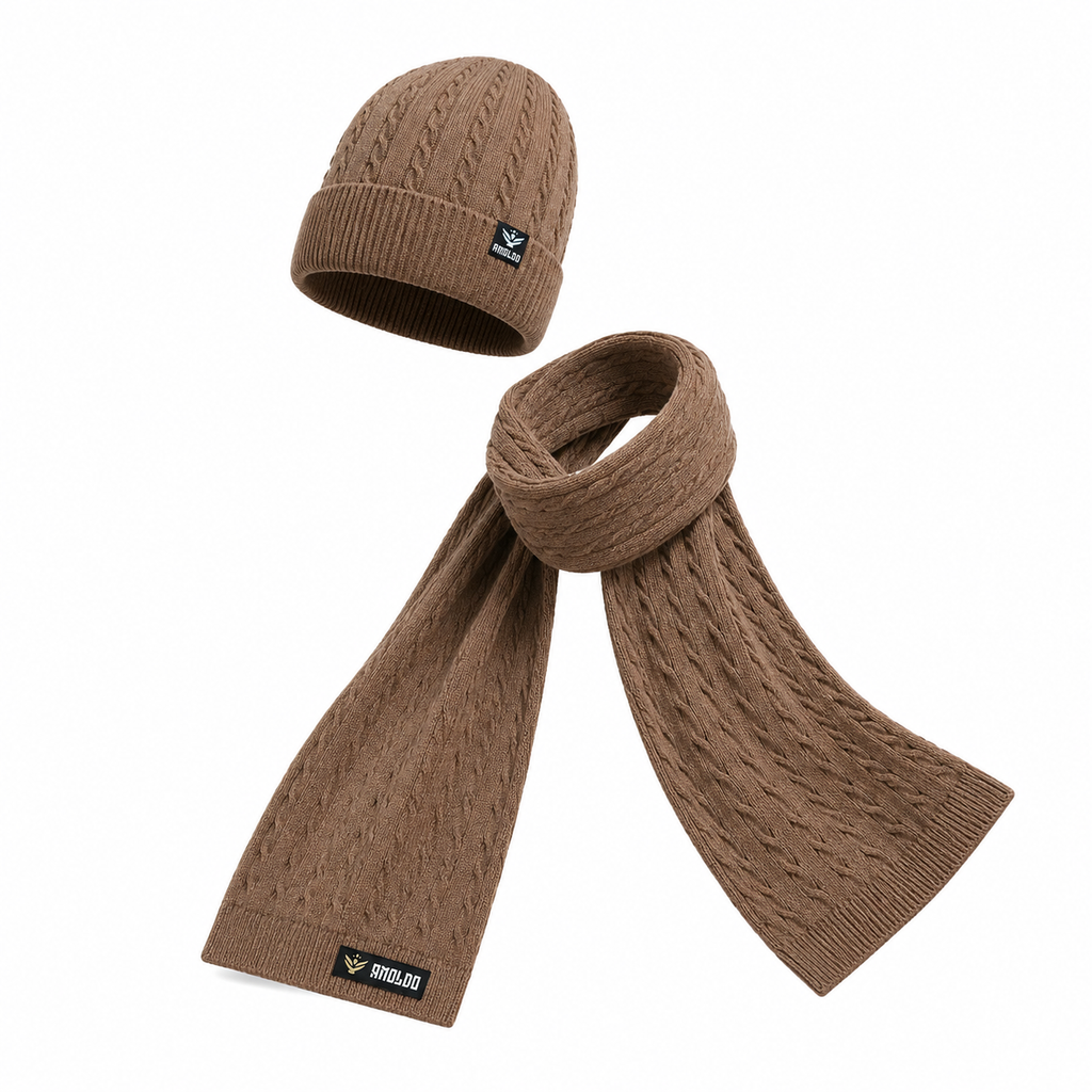 AMOLDO Unisex Woolen Beanie Cap & Muffler Winter Set