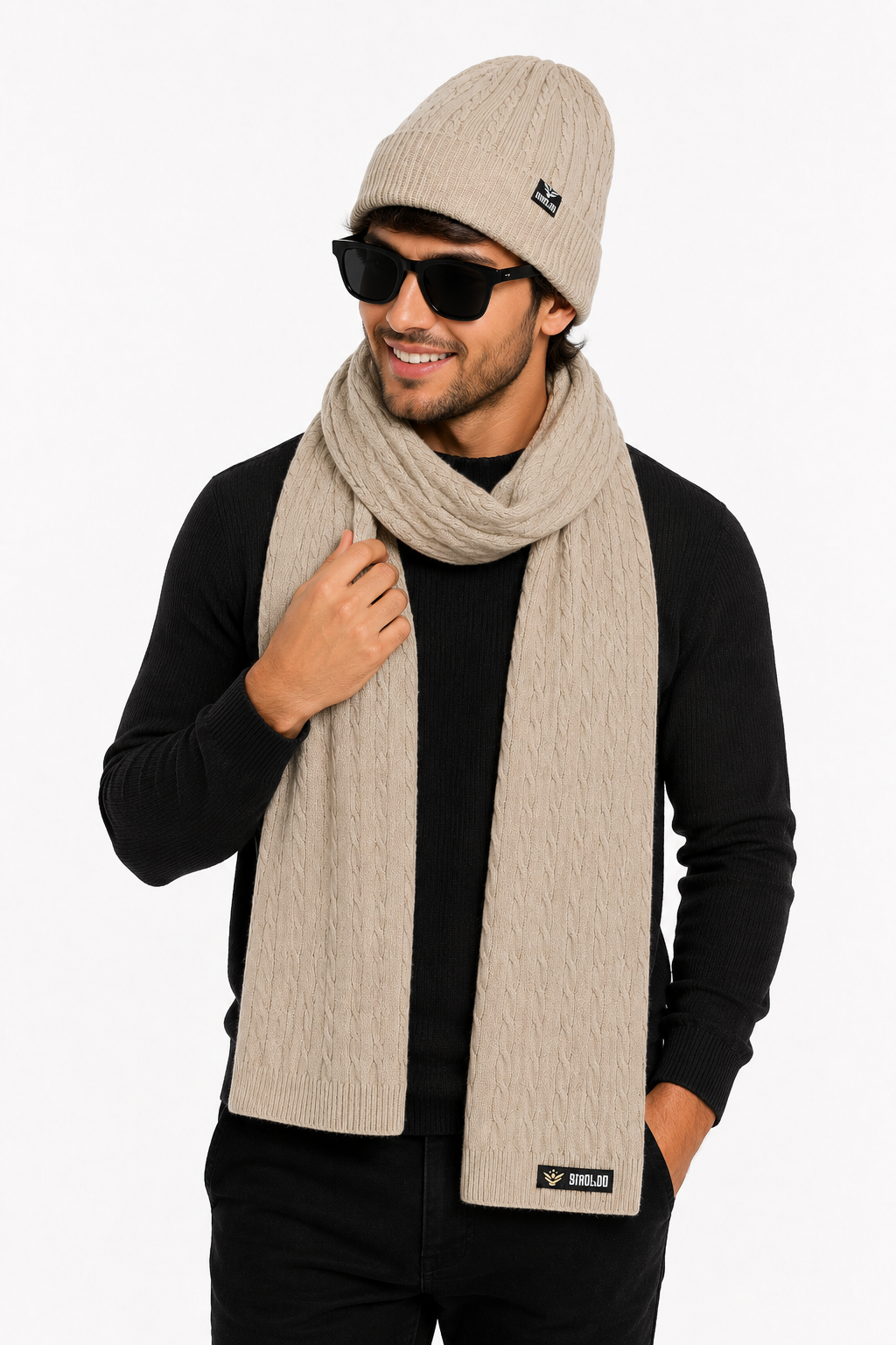 AMOLDO Unisex Woolen Beanie Cap & Muffler Winter Set