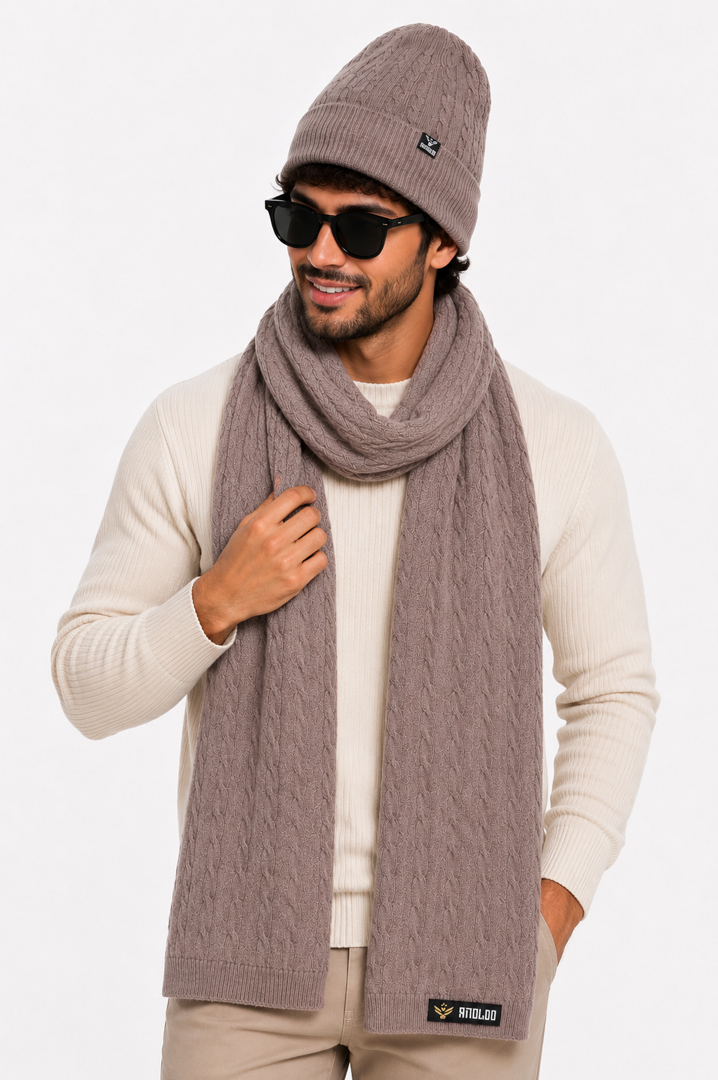 AMOLDO Unisex Woolen Beanie Cap & Muffler Winter Set