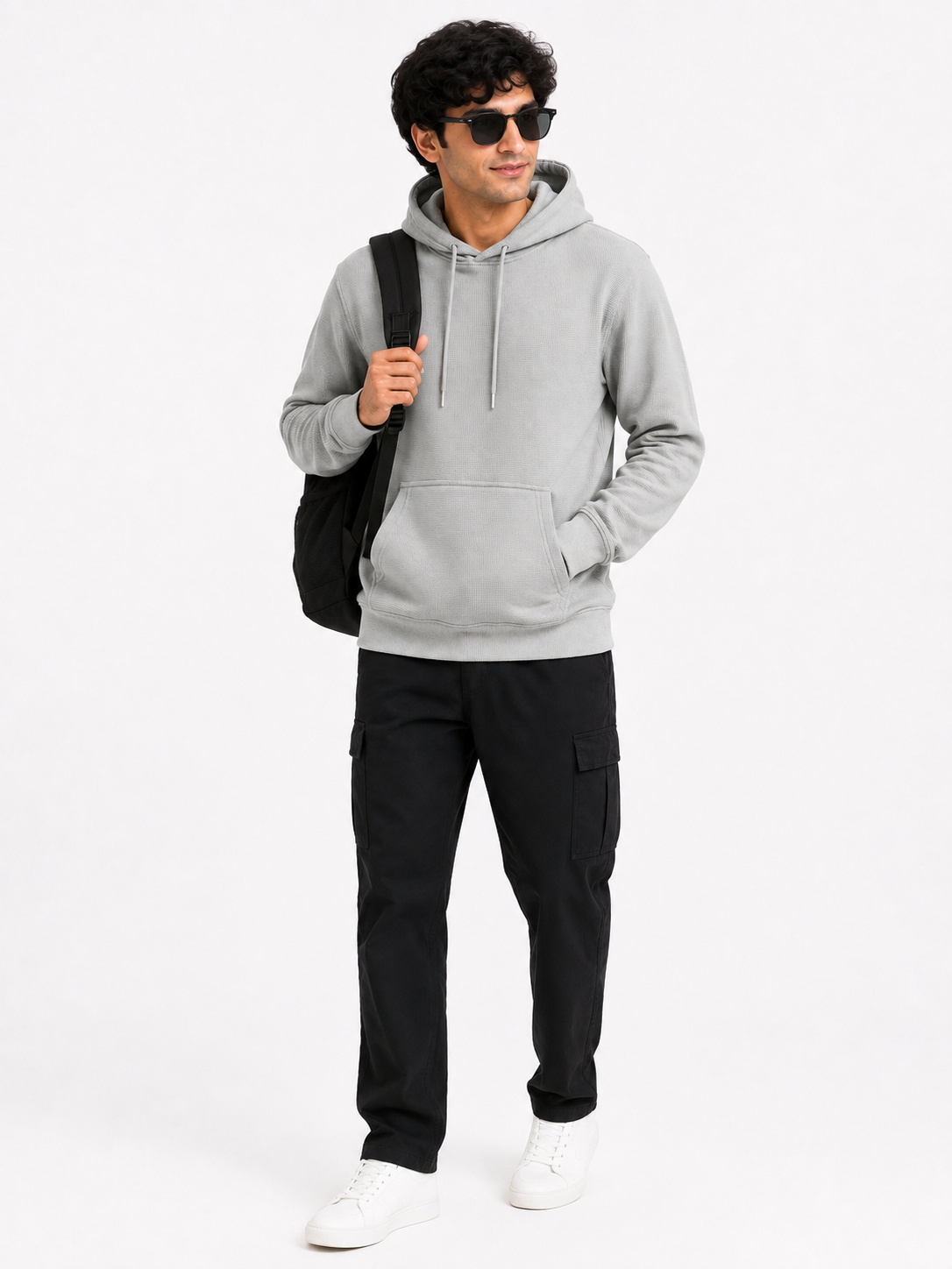 Men's Textured Pullover Hoodie with Kangaroo Pocket