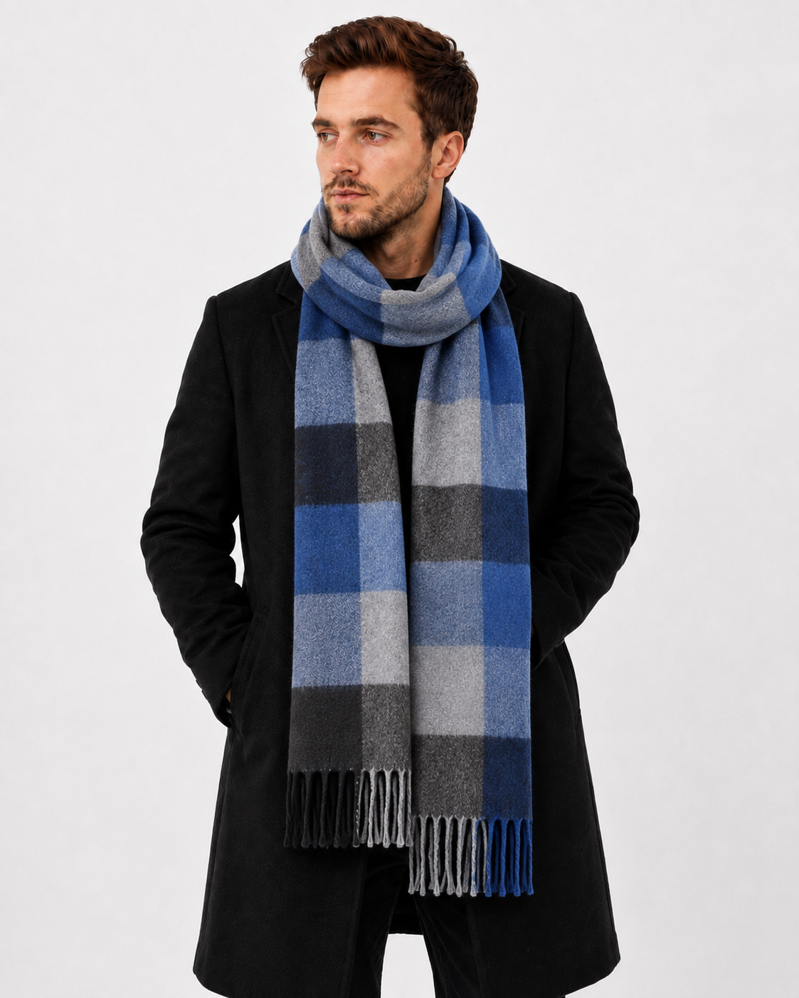 AMOLDO Unisex Printed Wool Winter Scarf Muffler | Navy