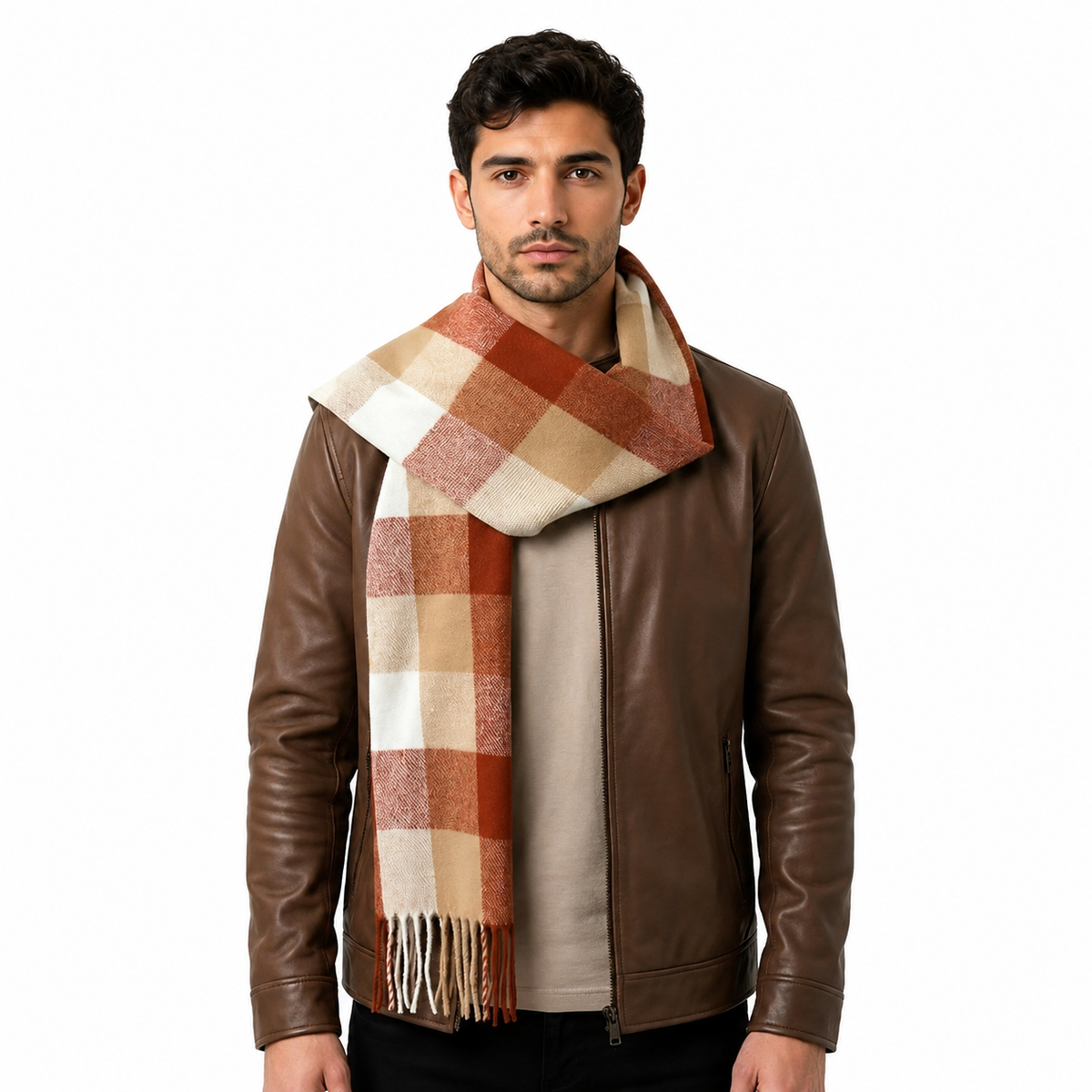 AMOLDO Unisex Printed Wool Winter Scarf Muffler | Beige