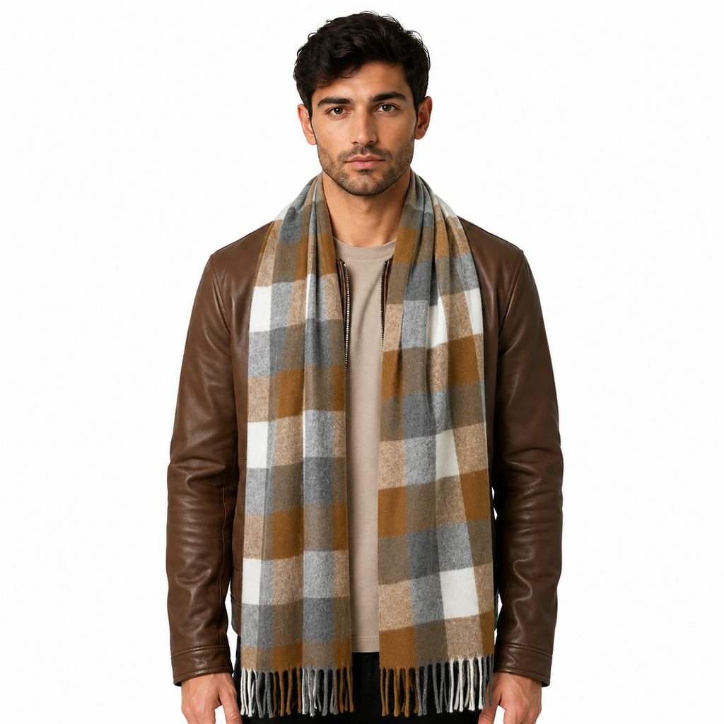AMOLDO Unisex Printed Wool Winter Scarf Muffler | Light Brown