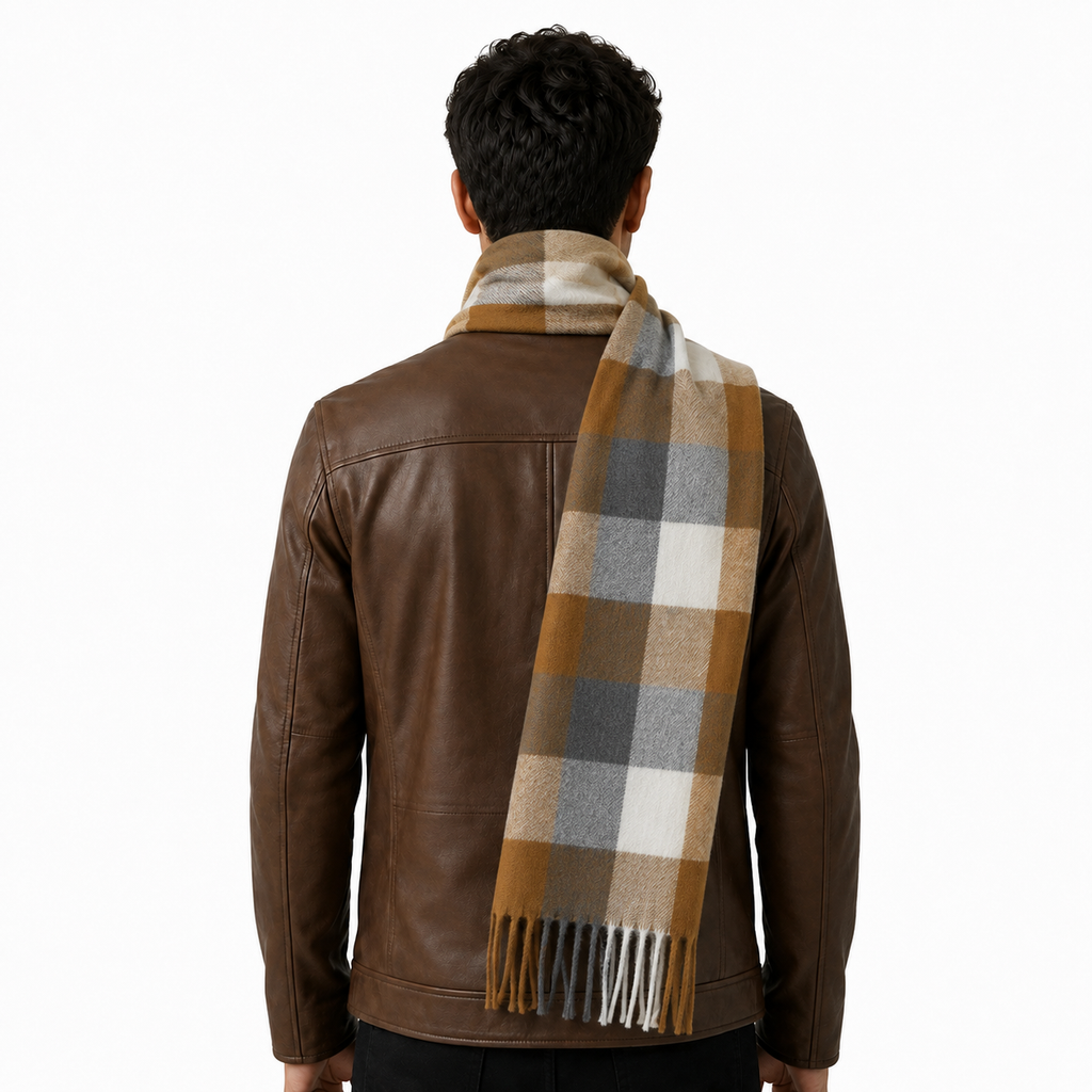 AMOLDO Unisex Printed Wool Winter Scarf Muffler | Light Brown