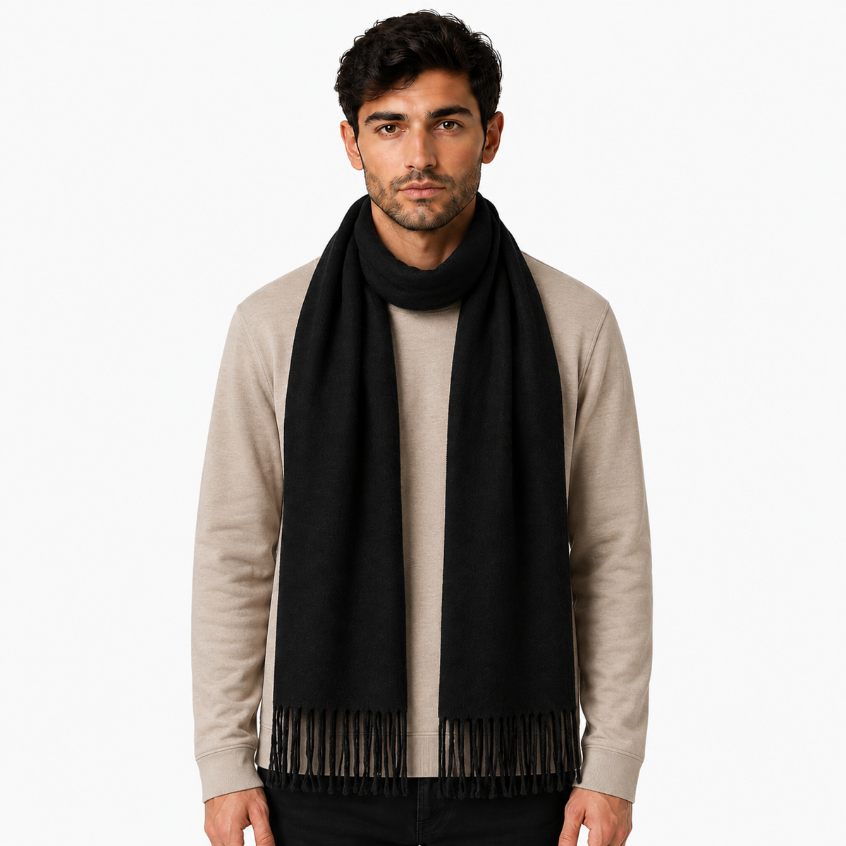 AMOLDO Unisex Plain Wool Winter Scarf Muffler | Black