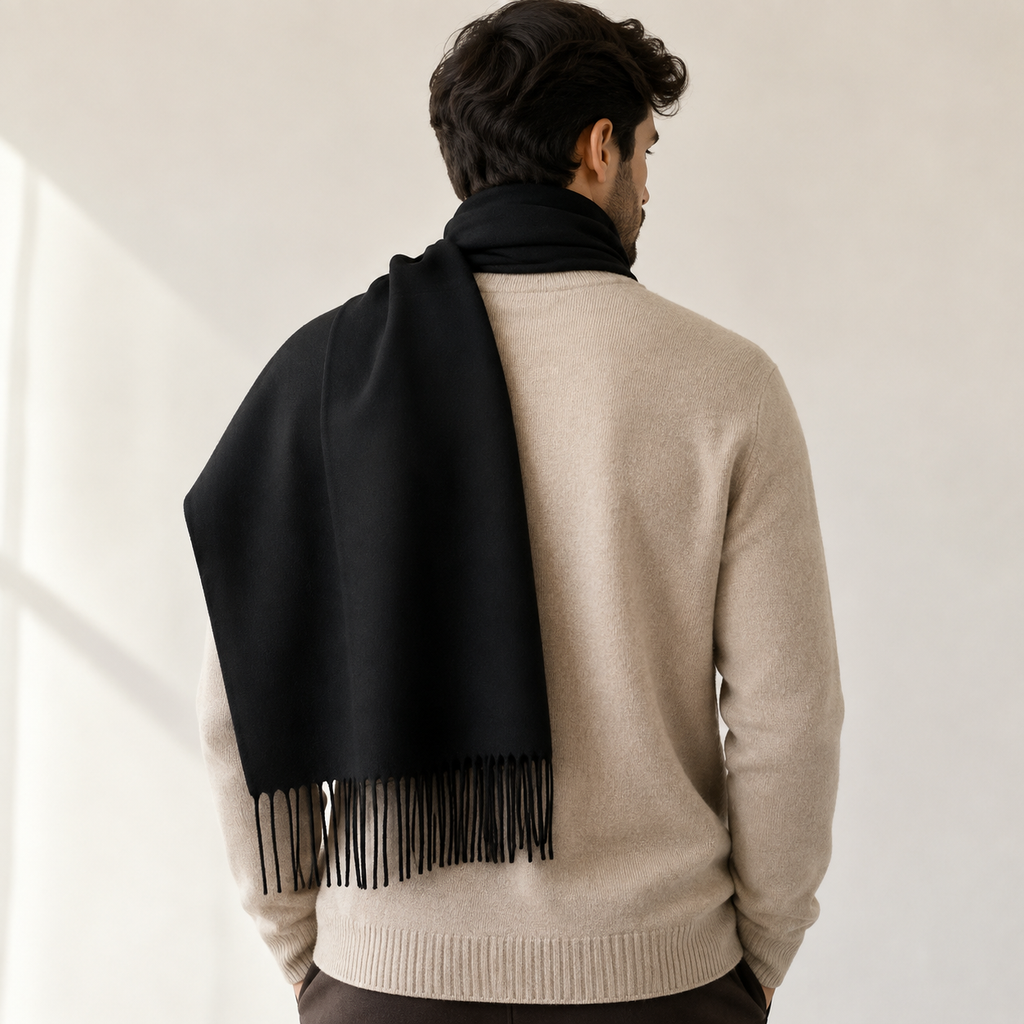 AMOLDO Unisex Plain Wool Winter Scarf Muffler | Black