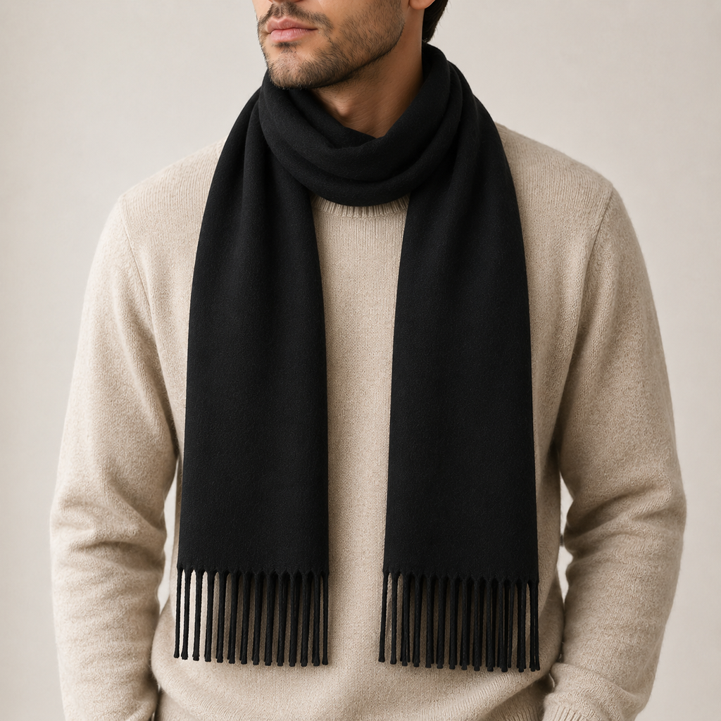 AMOLDO Unisex Plain Wool Winter Scarf Muffler | Black