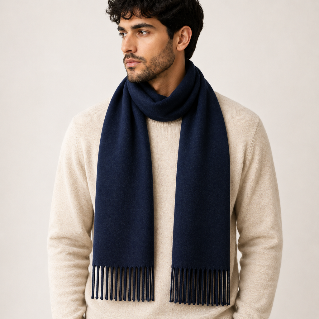 AMOLDO Unisex Plain Wool Winter Scarf Muffler | Navy
