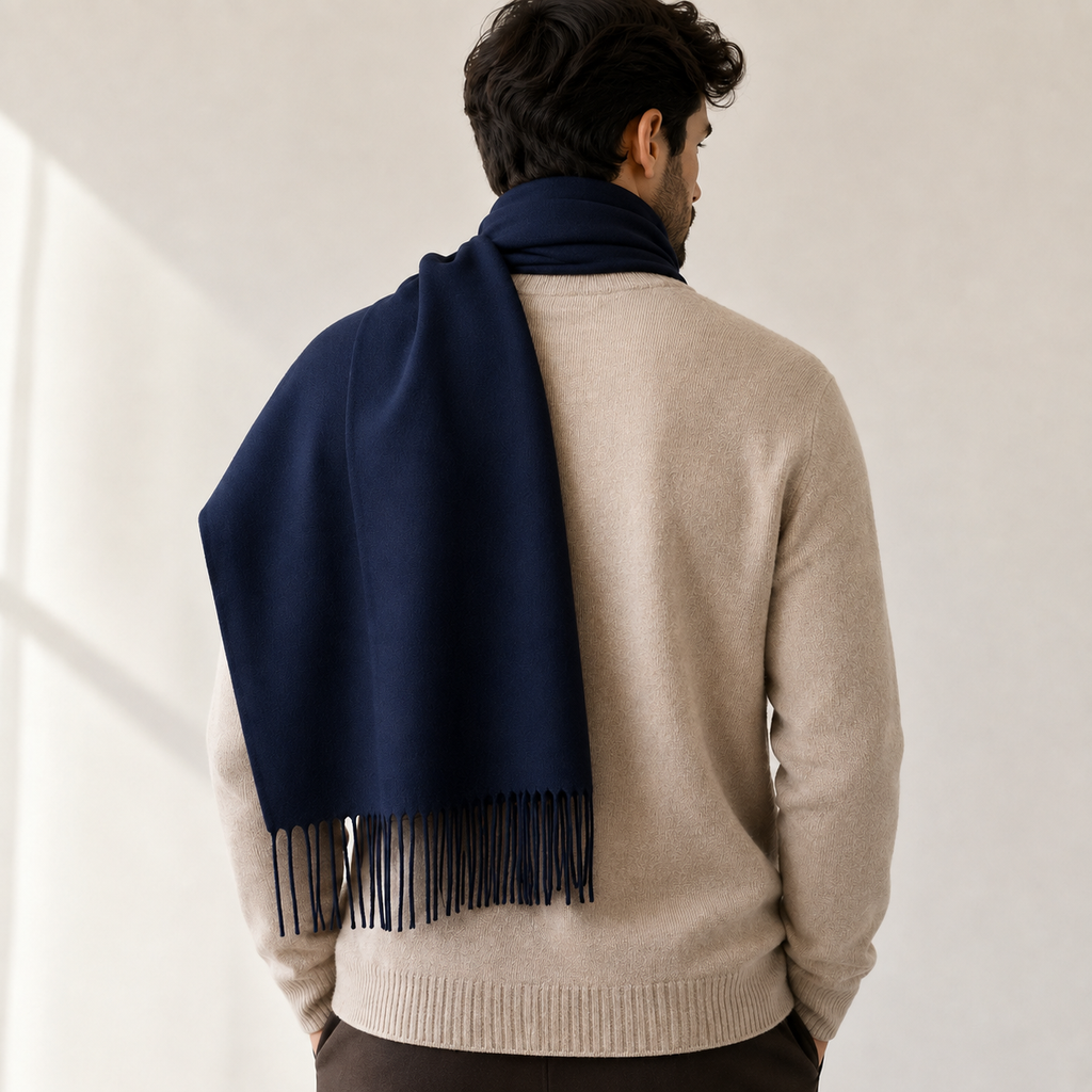 AMOLDO Unisex Plain Wool Winter Scarf Muffler | Navy