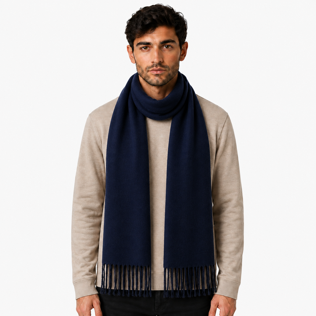 AMOLDO Unisex Plain Wool Winter Scarf Muffler | Navy
