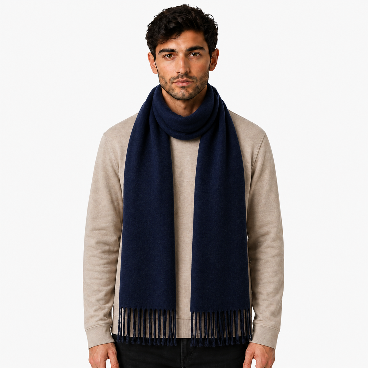 AMOLDO Unisex Plain Wool Winter Scarf Muffler | Navy