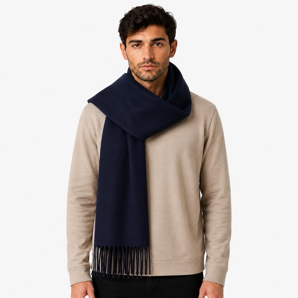 AMOLDO Unisex Plain Wool Winter Scarf Muffler | Navy