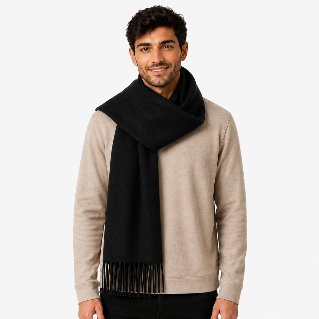 AMOLDO Unisex Plain Wool Winter Scarf Muffler | Black
