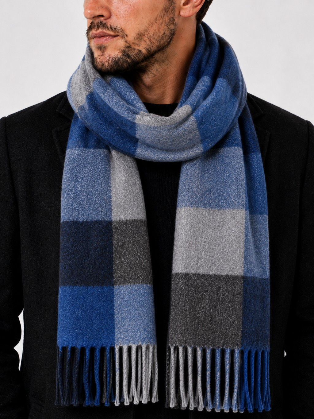 AMOLDO Unisex Printed Wool Winter Scarf Muffler | Navy