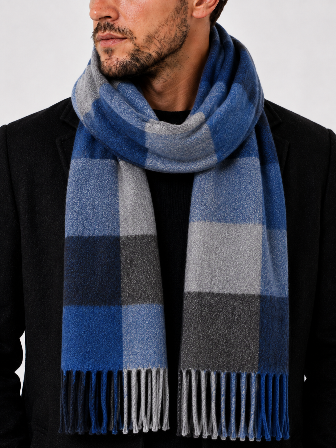 AMOLDO Unisex Printed Wool Winter Scarf Muffler | Navy