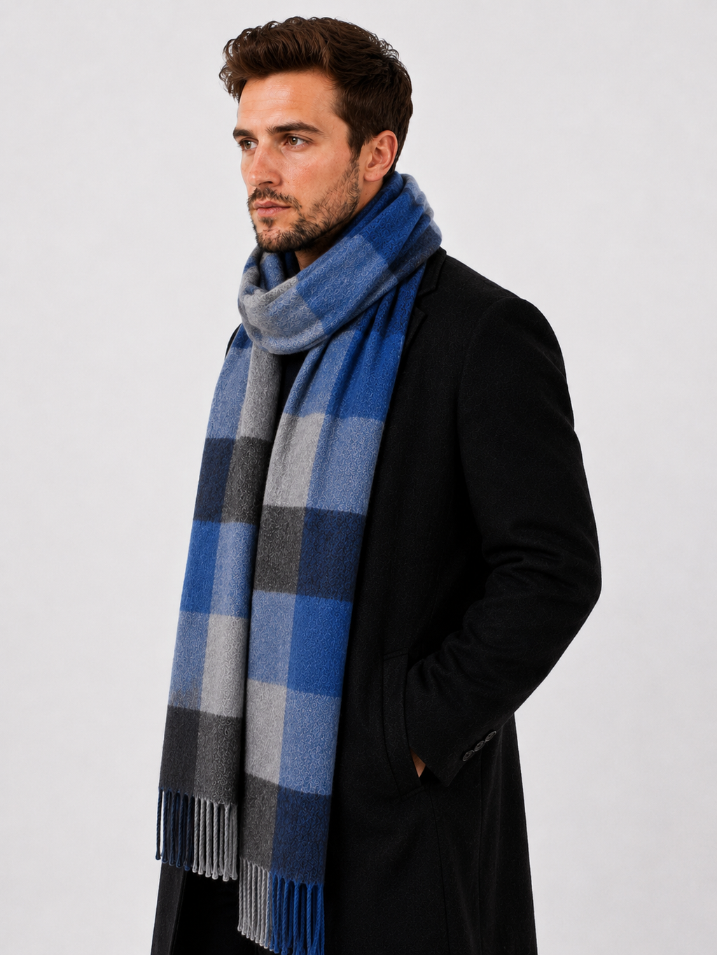 AMOLDO Unisex Printed Wool Winter Scarf Muffler | Navy