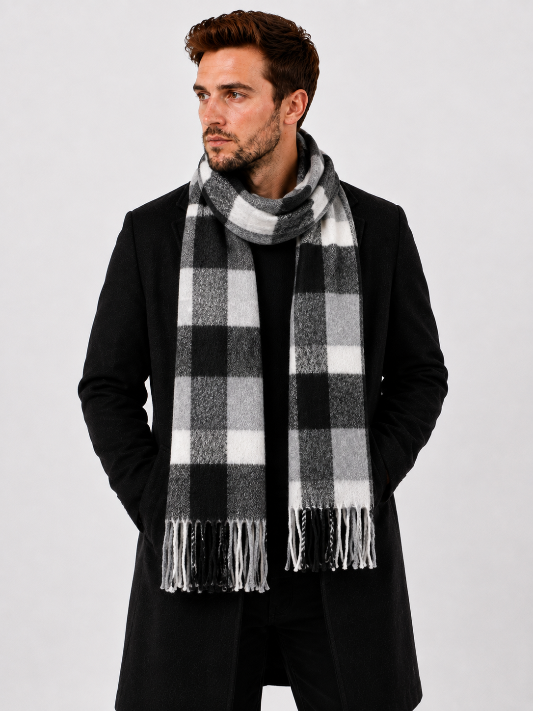 AMOLDO Unisex Printed Wool Winter Scarf Muffler | Black