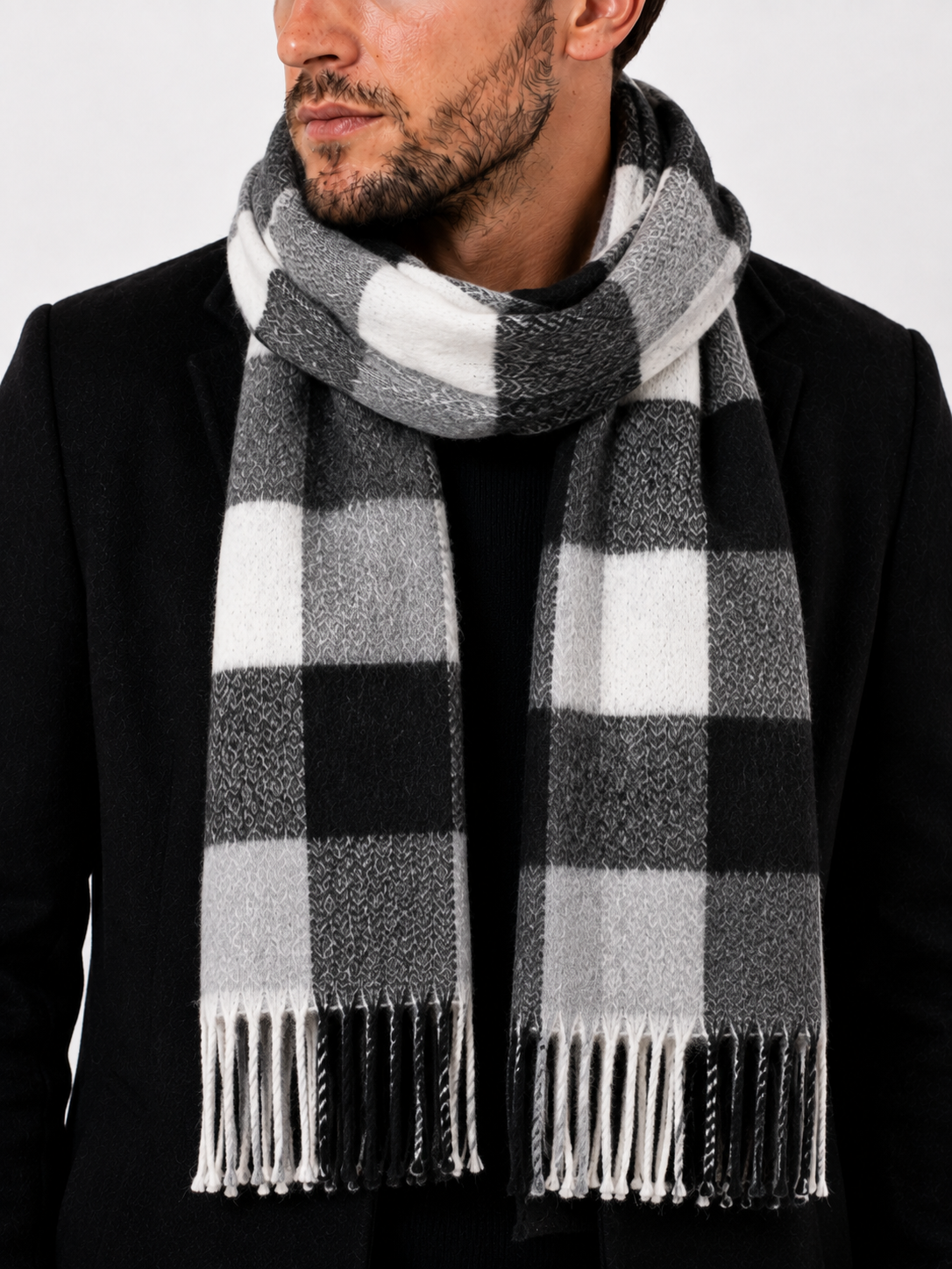 AMOLDO Unisex Printed Wool Winter Scarf Muffler | Black