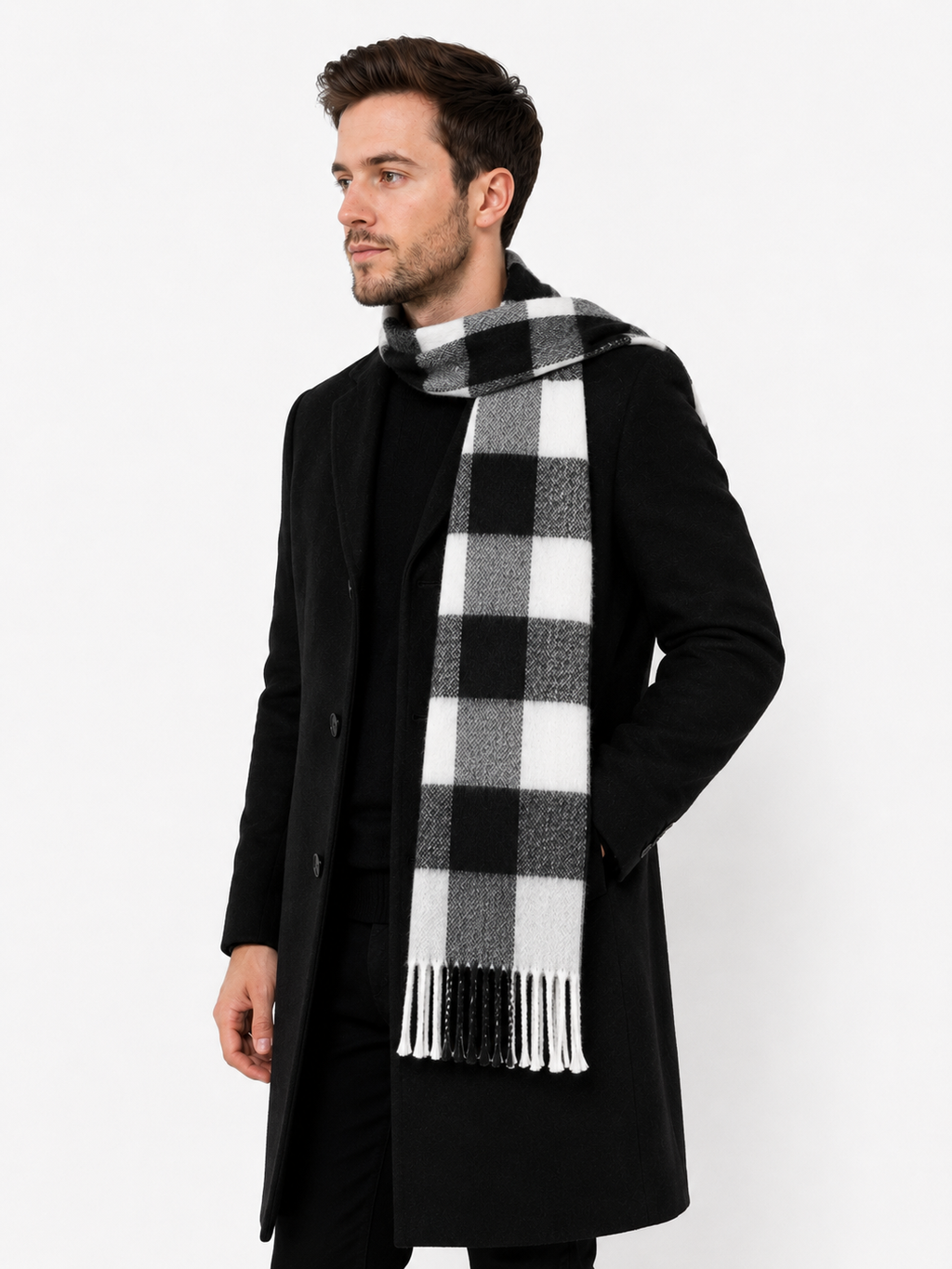 AMOLDO Unisex Printed Wool Winter Scarf Muffler | Black