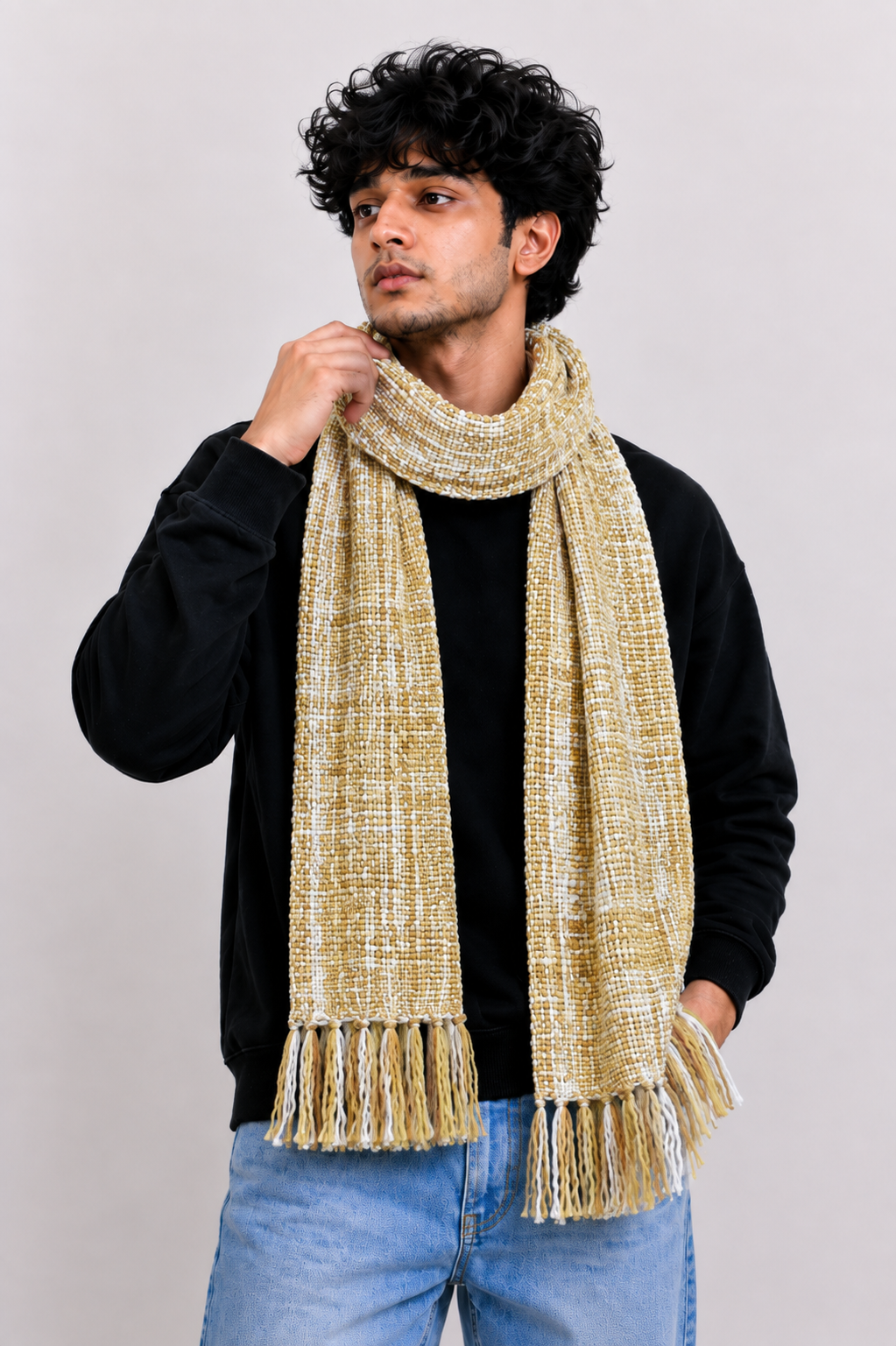 Unisex Beige Woolen Muffler | Soft Winter Scarf