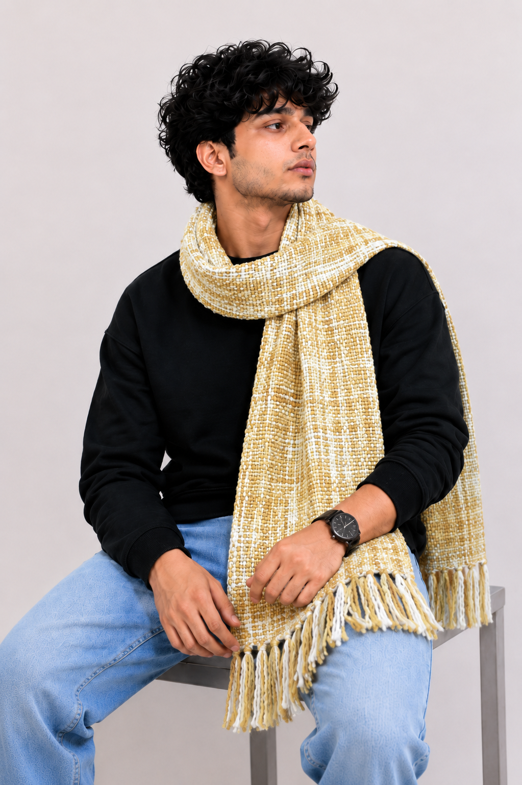 Unisex Beige Woolen Muffler | Soft Winter Scarf