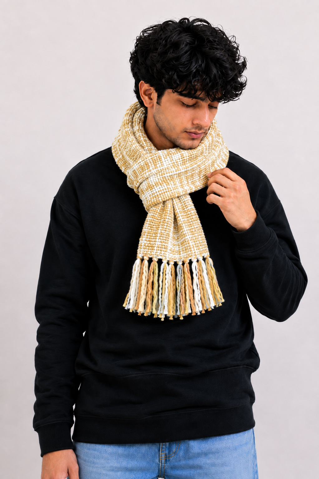 Unisex Beige Woolen Muffler | Soft Winter Scarf