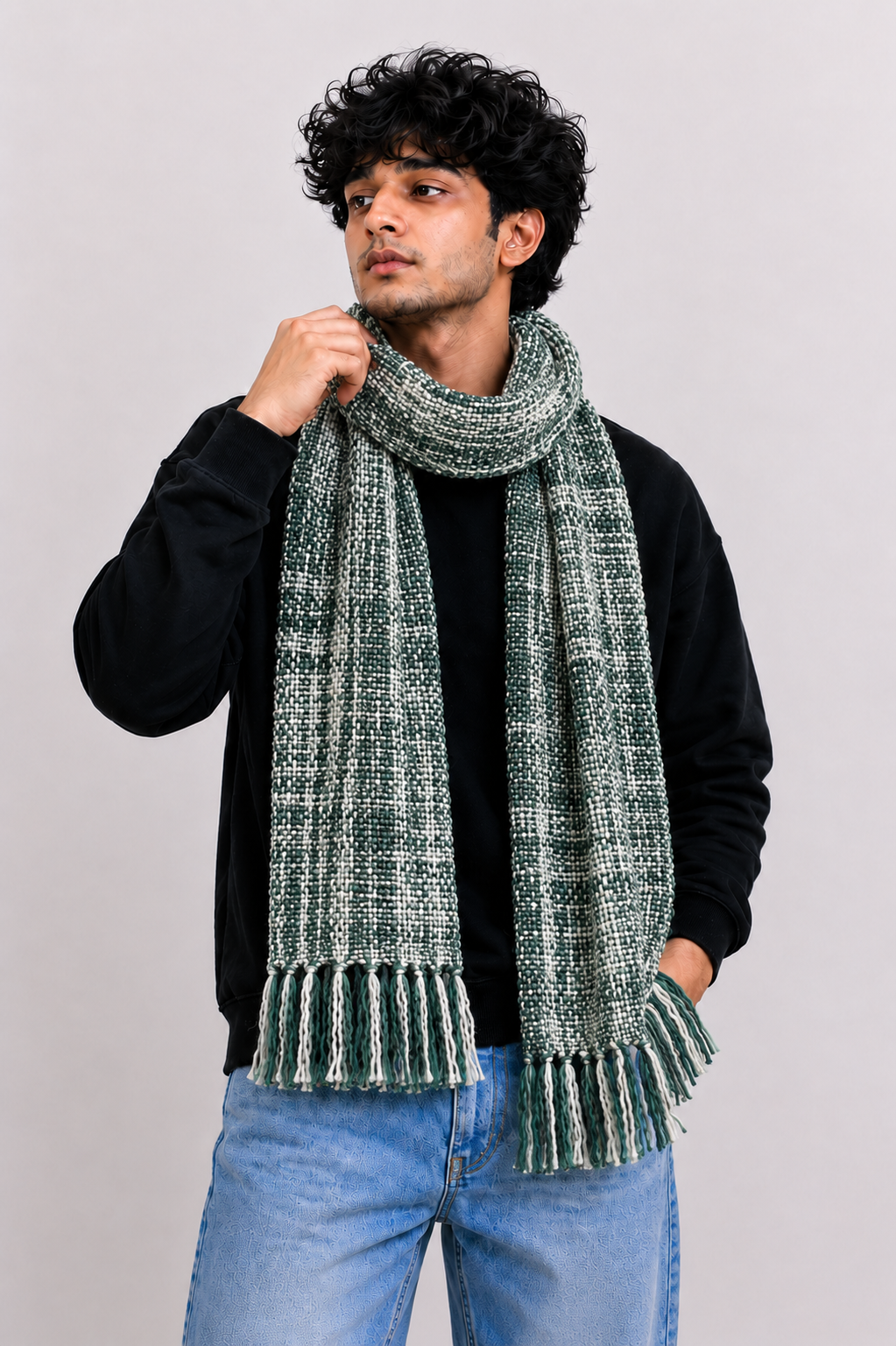 Unisex Black Woolen Muffler | Soft Winter Scarf