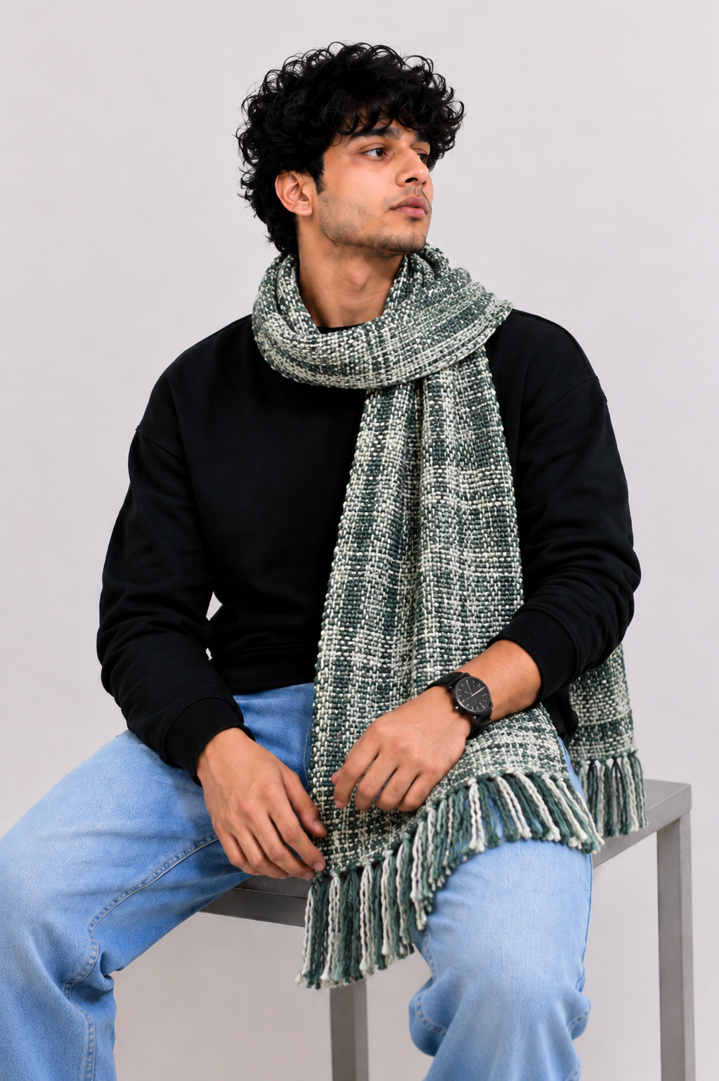 Unisex Black Woolen Muffler | Soft Winter Scarf