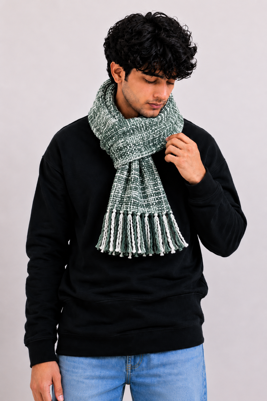 Unisex Black Woolen Muffler | Soft Winter Scarf