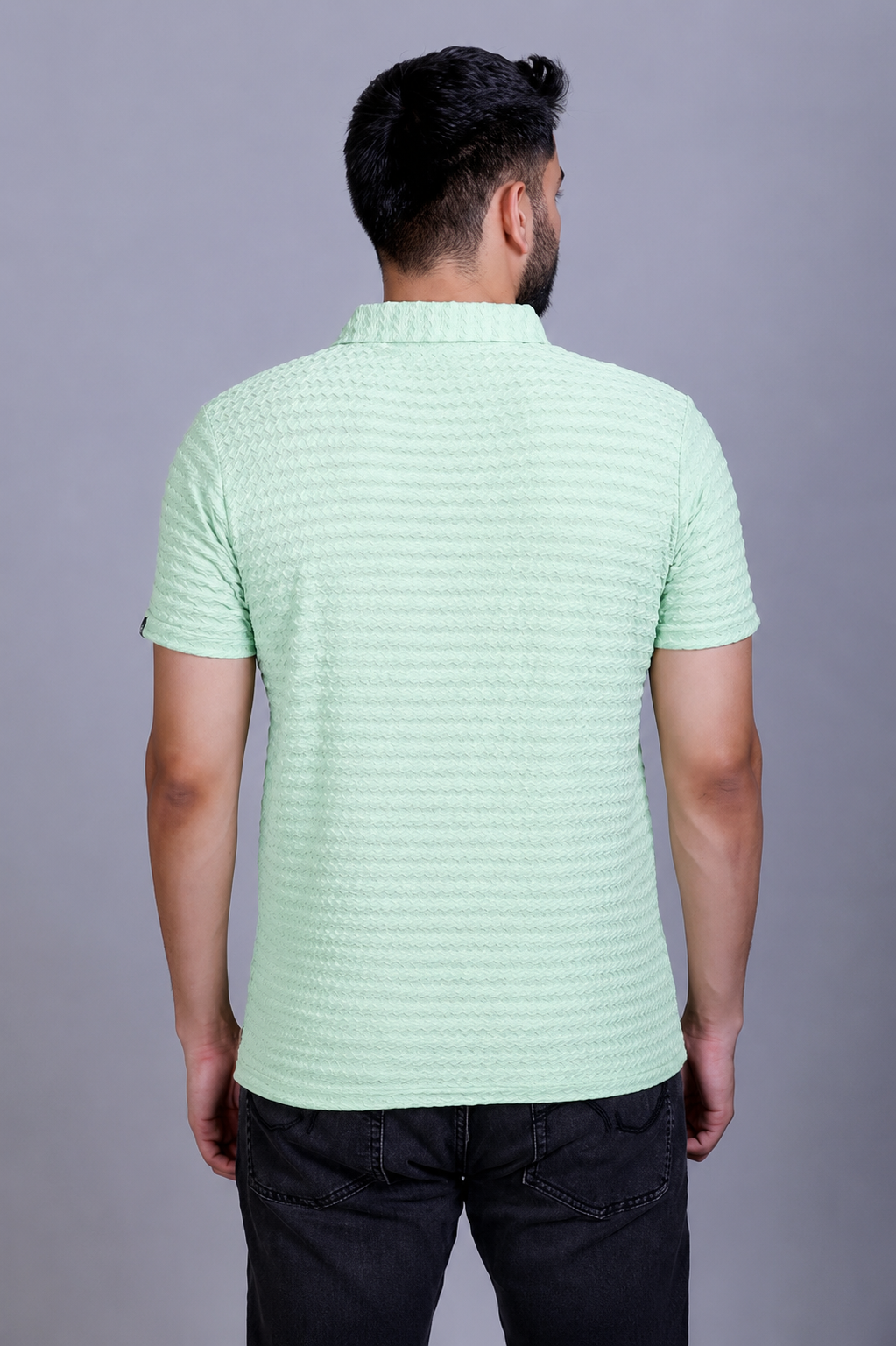 Twist Textured Polo T-Shirt with Button Closure - Green