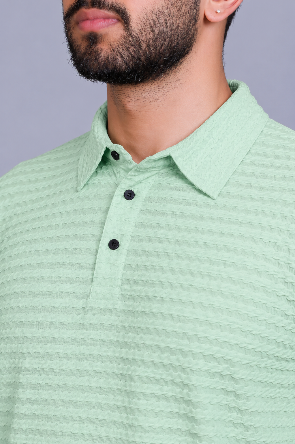 Twist Textured Polo T-Shirt with Button Closure - Green