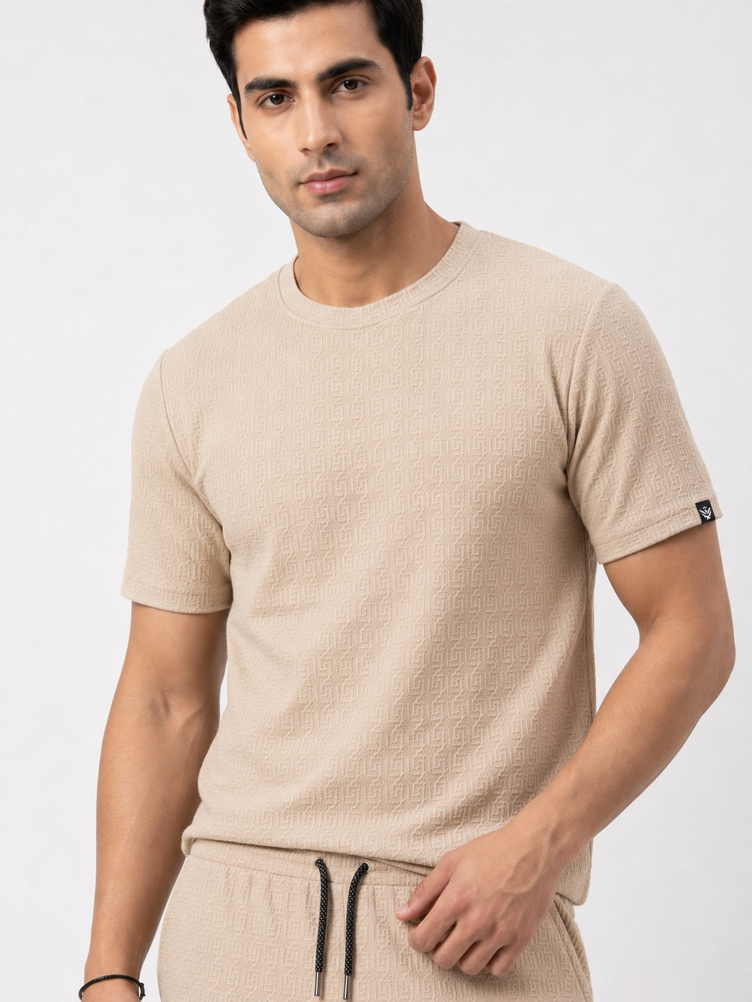 Men's Textured Co-ord Set - Camel