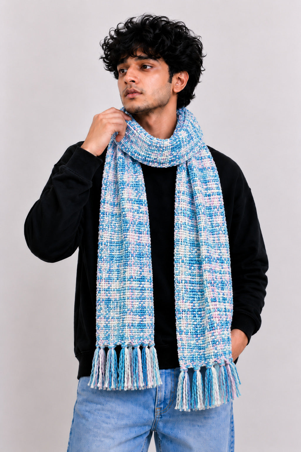 Unisex Blue Woolen Muffler | Soft Winter Scarf