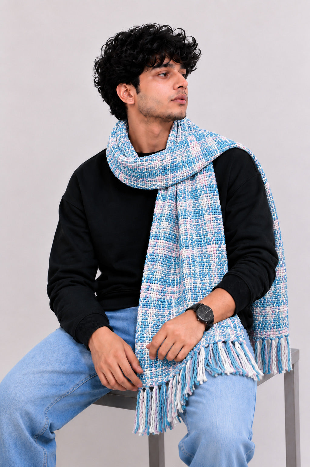Unisex Blue Woolen Muffler | Soft Winter Scarf