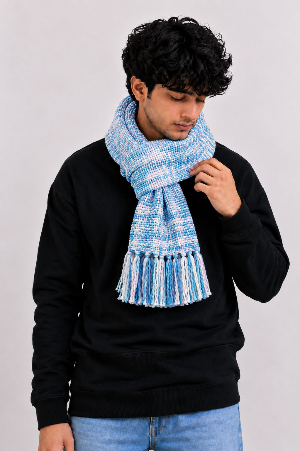 Unisex Blue Woolen Muffler | Soft Winter Scarf
