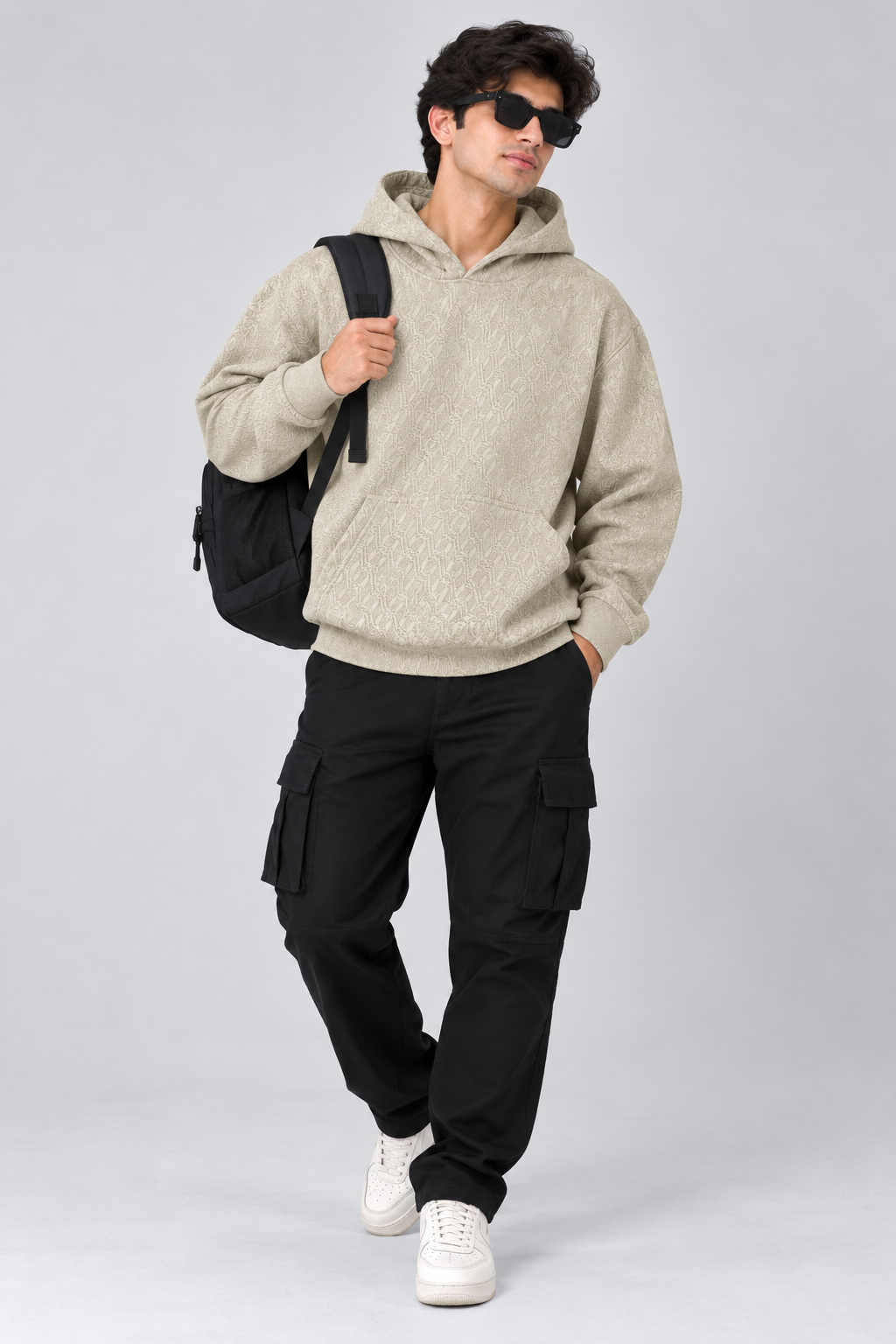 AMOLDO Men's Textured Pullover Hoodie with Kangaroo Pocket | Camel
