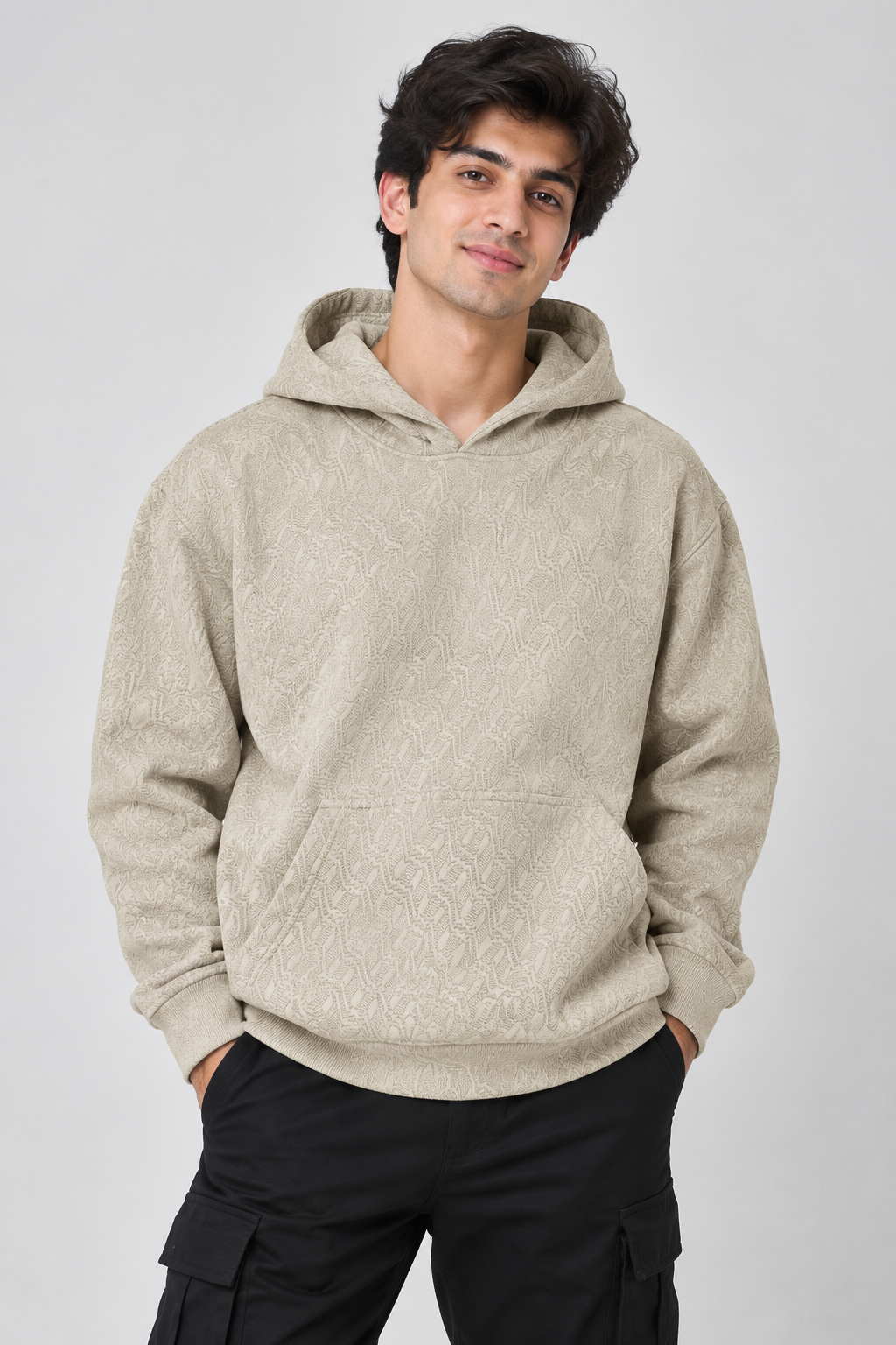 AMOLDO Men's Textured Pullover Hoodie with Kangaroo Pocket | Camel