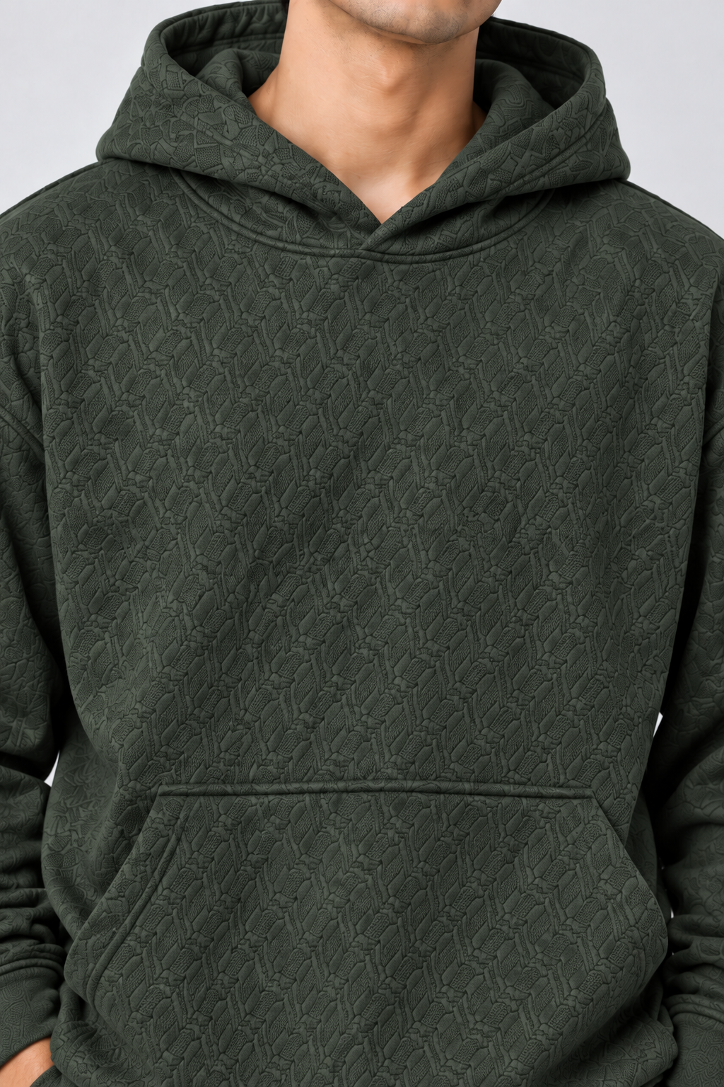 AMOLDO Men's Textured Pullover Hoodie with Kangaroo Pocket | Olive
