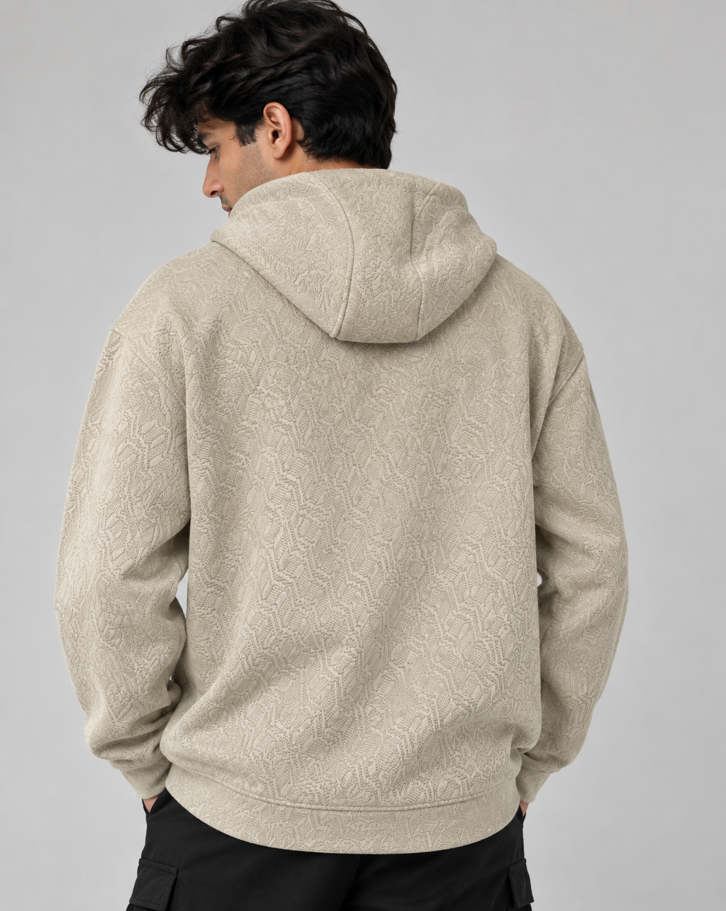 AMOLDO Men's Textured Pullover Hoodie with Kangaroo Pocket | Camel