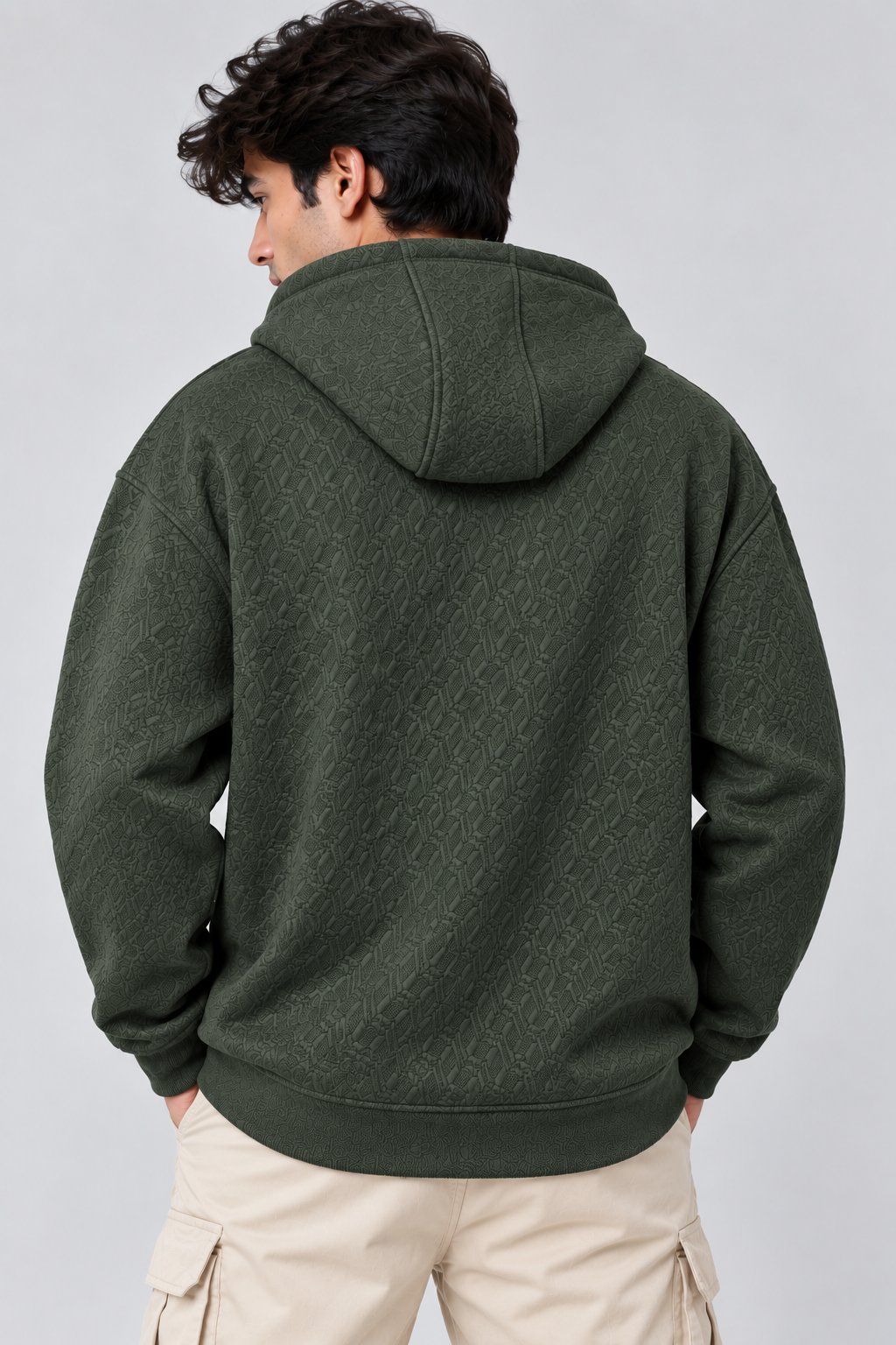 AMOLDO Men's Textured Pullover Hoodie with Kangaroo Pocket | Olive