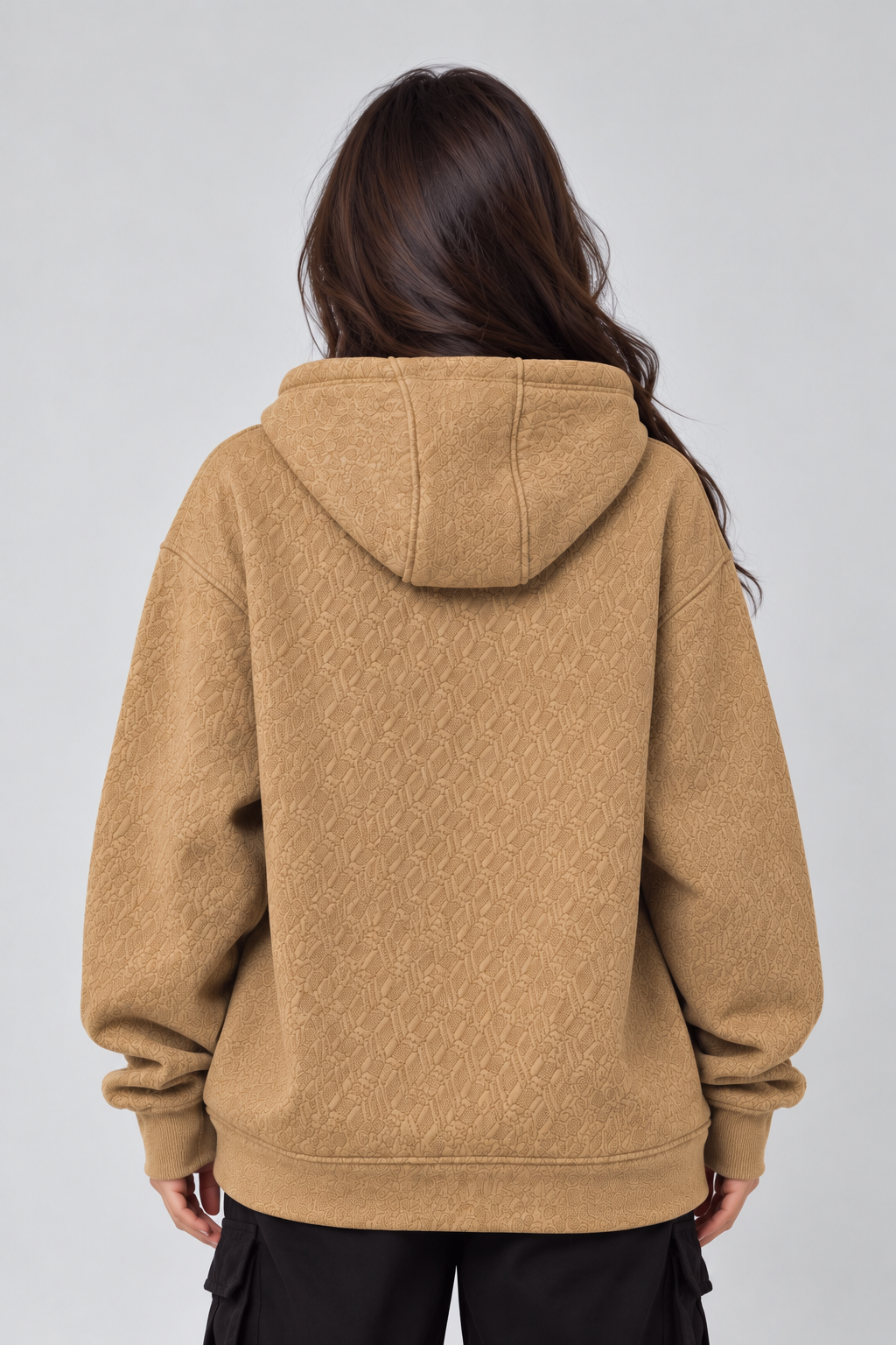 AMOLDO Women's Oversized Textured Pullover Hoodie | 400+ GSM | Beige