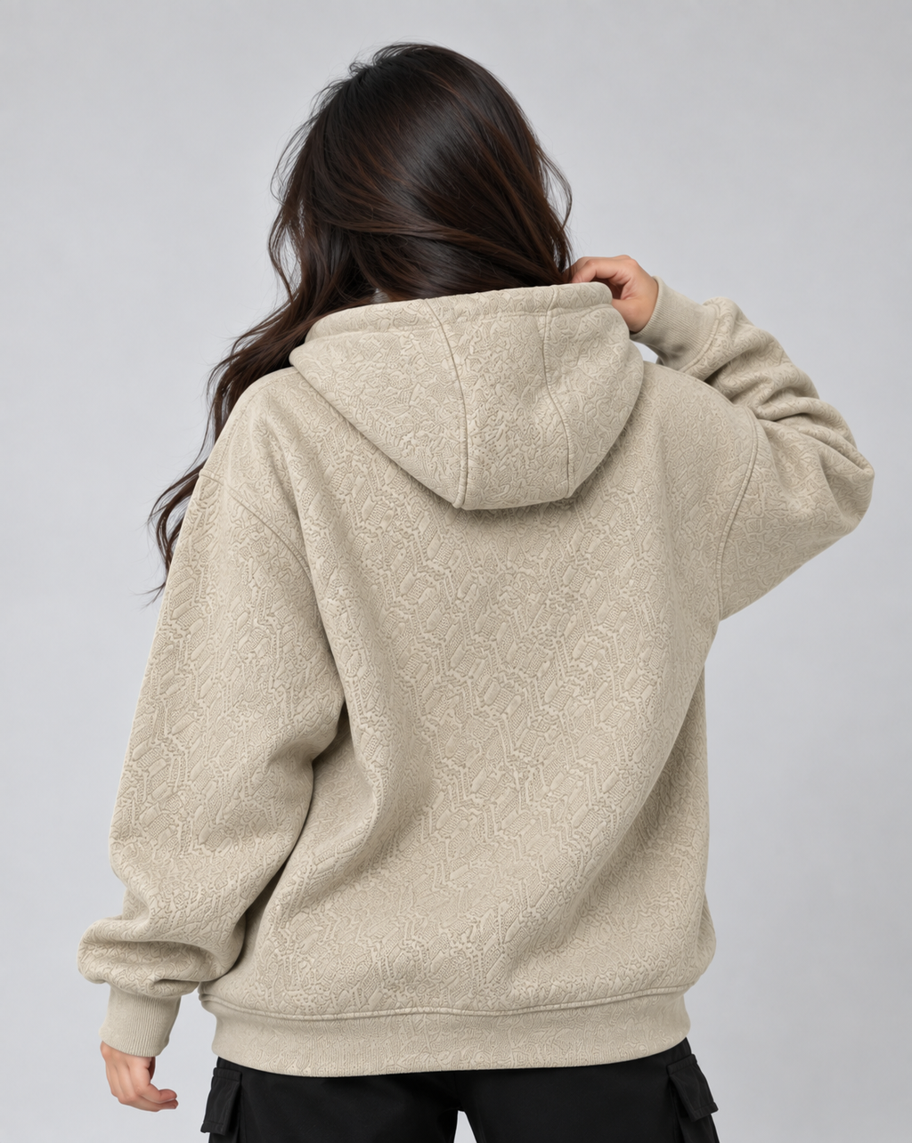 AMOLDO Women's Oversized Textured Pullover Hoodie | 400+ GSM | Camel