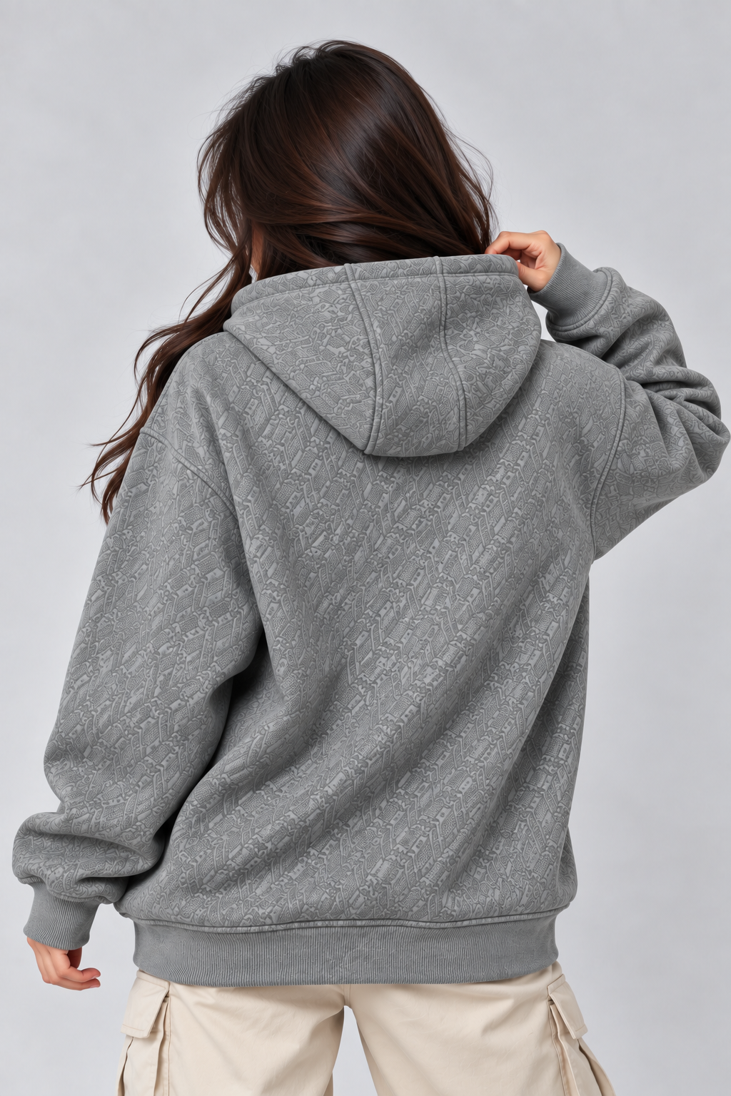 AMOLDO Women's Oversized Textured Pullover Hoodie | 400+ GSM | Grey