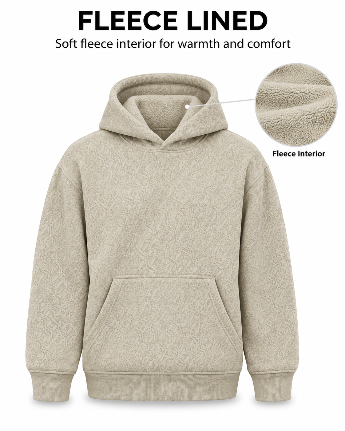 AMOLDO Men's Textured Pullover Hoodie with Kangaroo Pocket | Camel