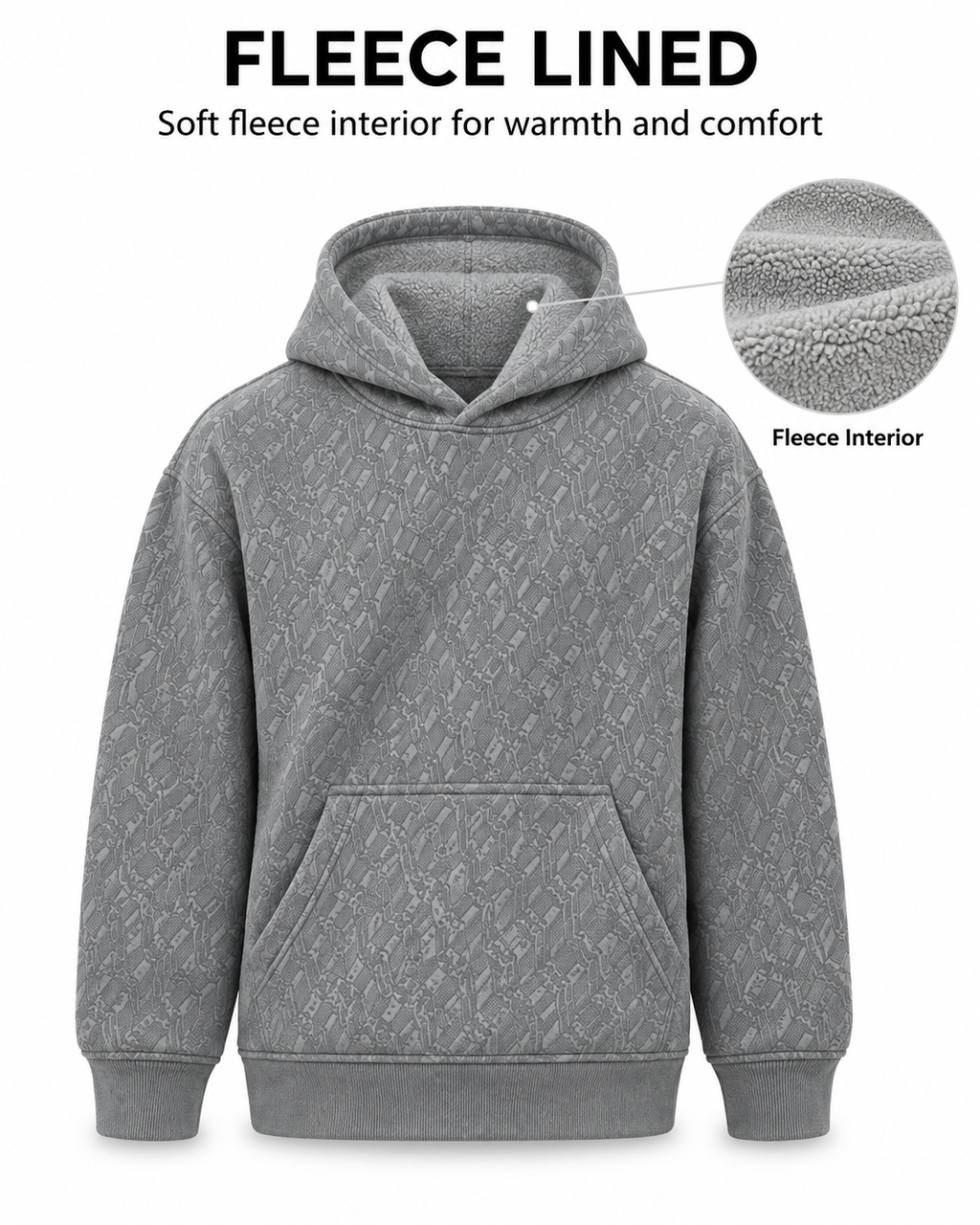AMOLDO Women's Oversized Textured Pullover Hoodie | 400+ GSM | Grey