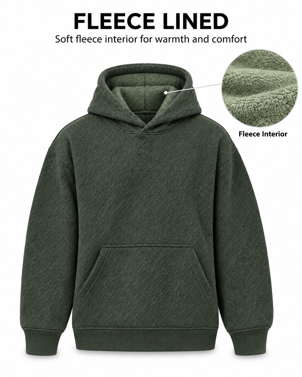 AMOLDO Men's Textured Pullover Hoodie with Kangaroo Pocket | Olive