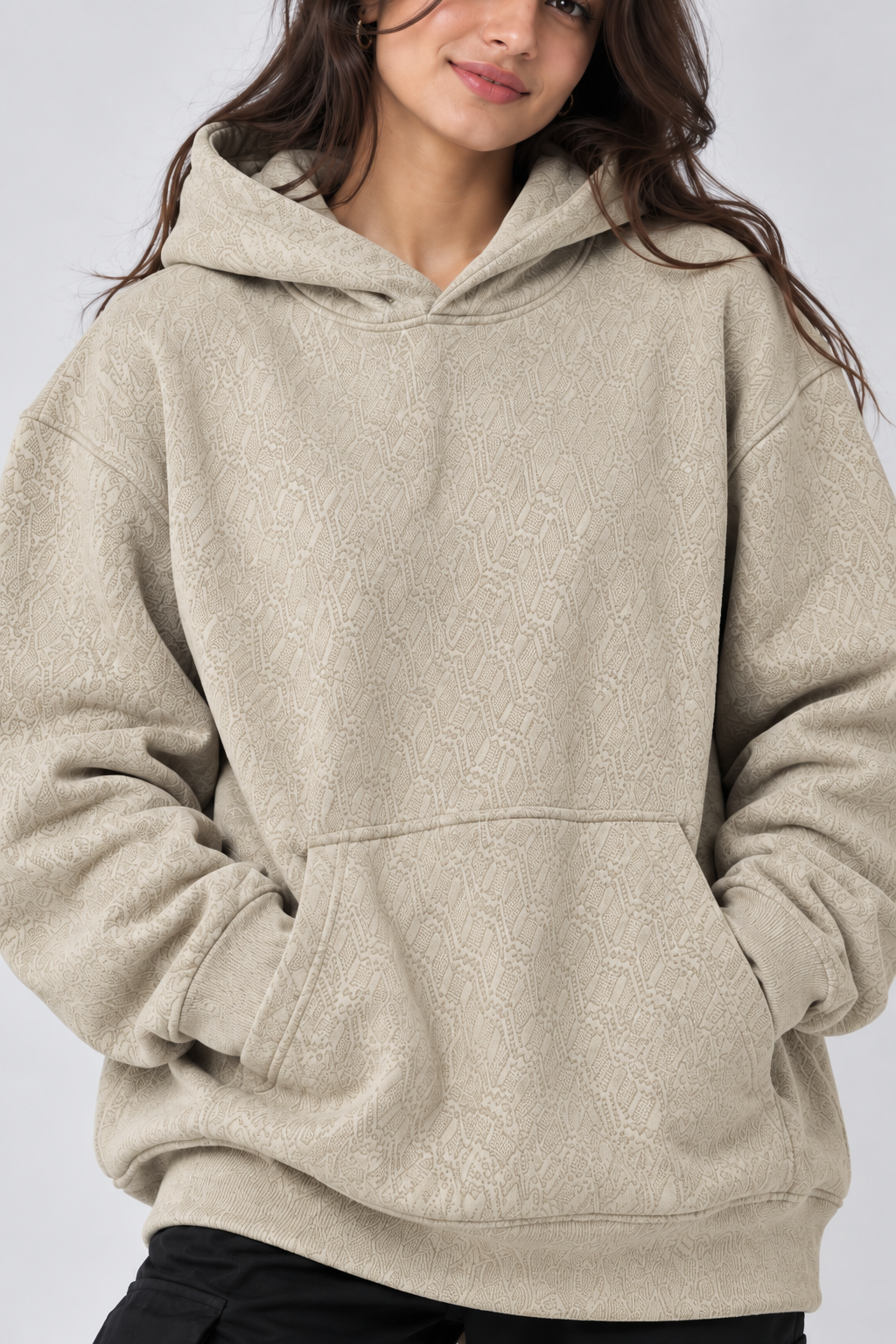 AMOLDO Women's Oversized Textured Pullover Hoodie | 400+ GSM | Camel