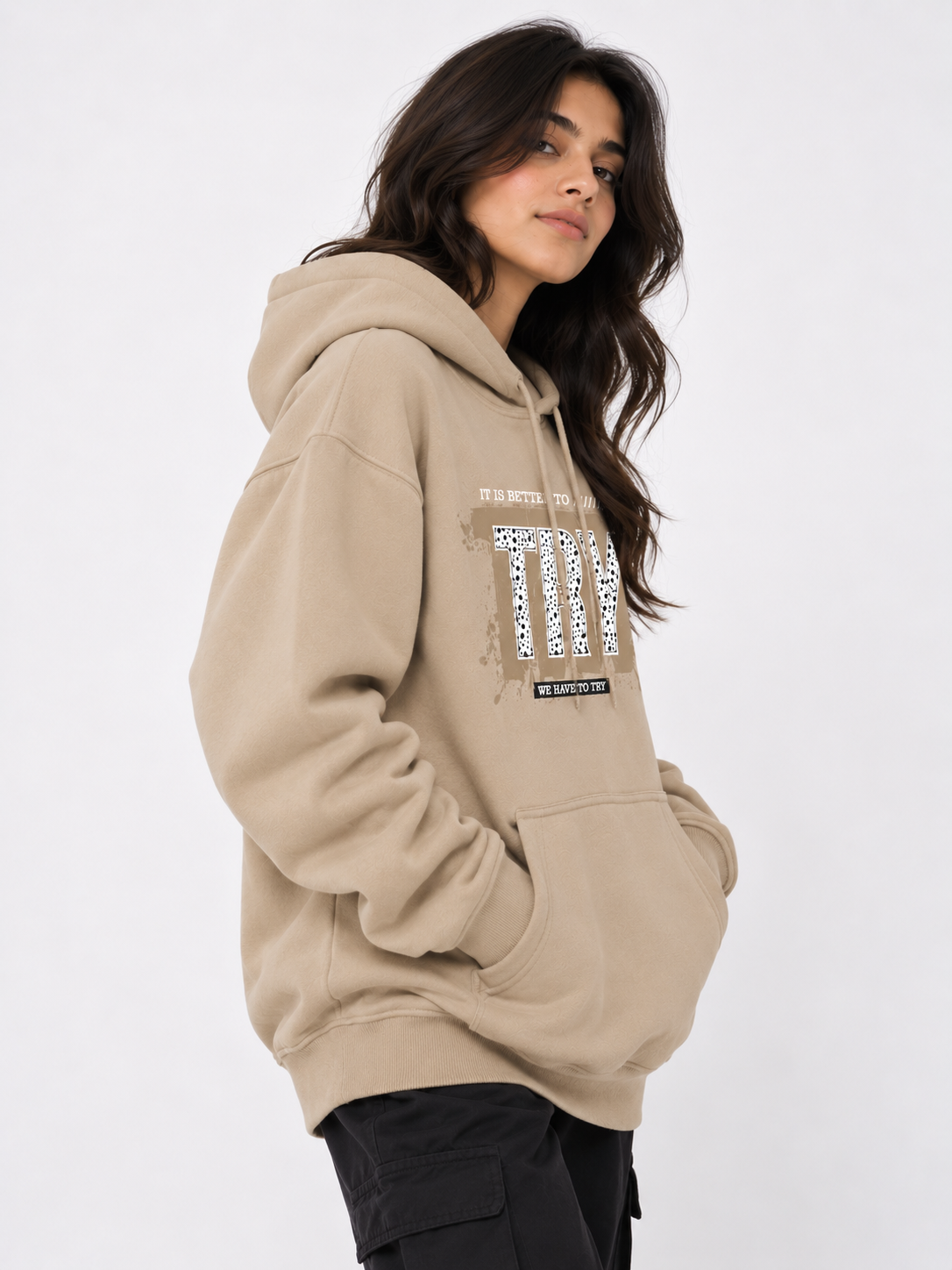 Amoldo Women's Oversized Cotton Fleece Printed Hooded Sweatshirt